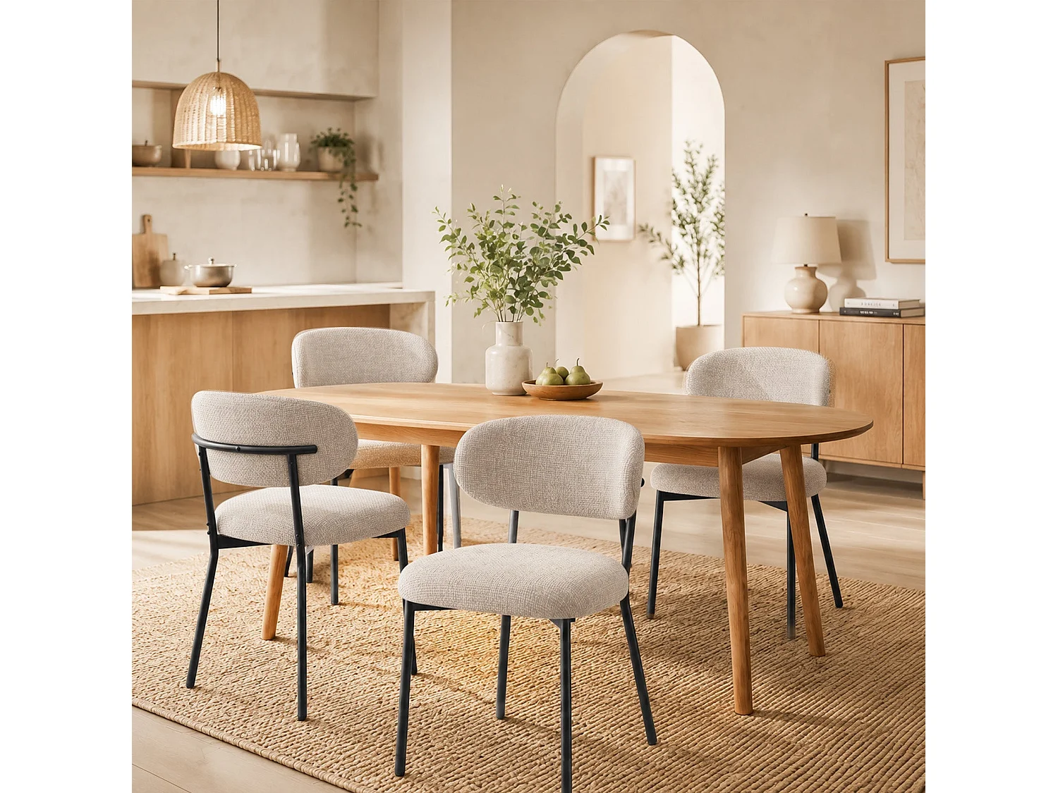 Lot de 2 chaises de salle à manger avec dossier et pieds en métal – Chaises modernes rembourrées en tissu pour cuisine, salle à manger ou salon，marron