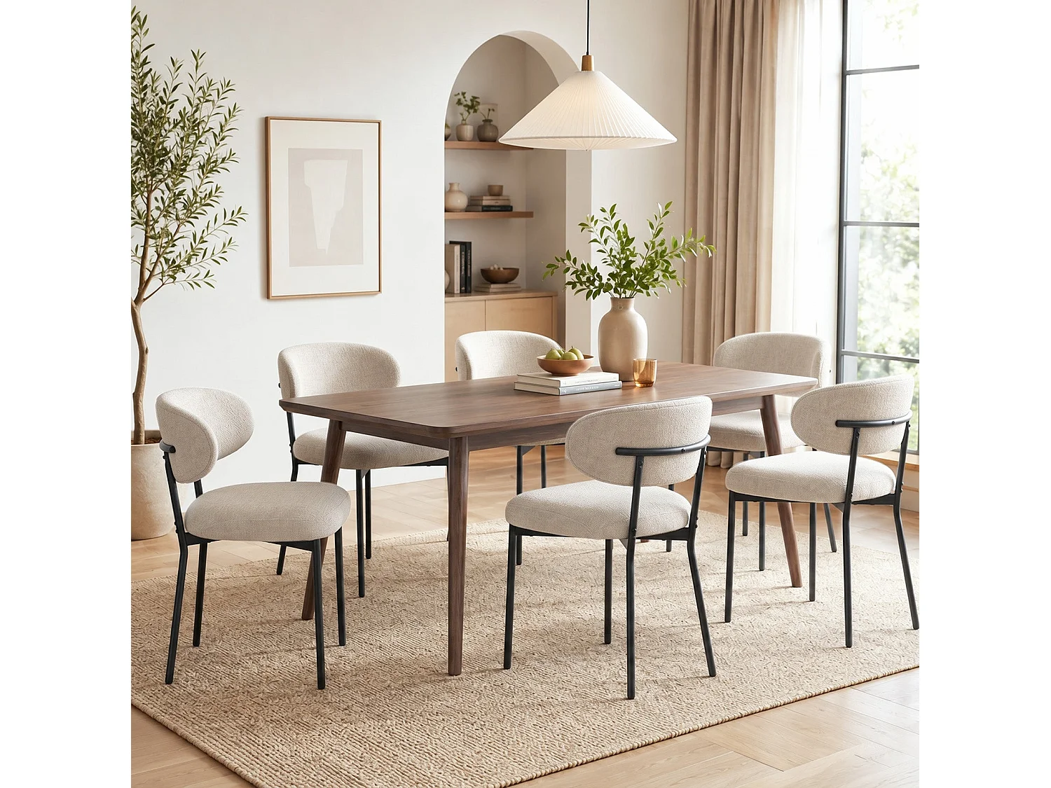 Lot de 2 chaises de salle à manger avec dossier et pieds en métal – Chaises modernes rembourrées en tissu pour cuisine, salle à manger ou salon，marron