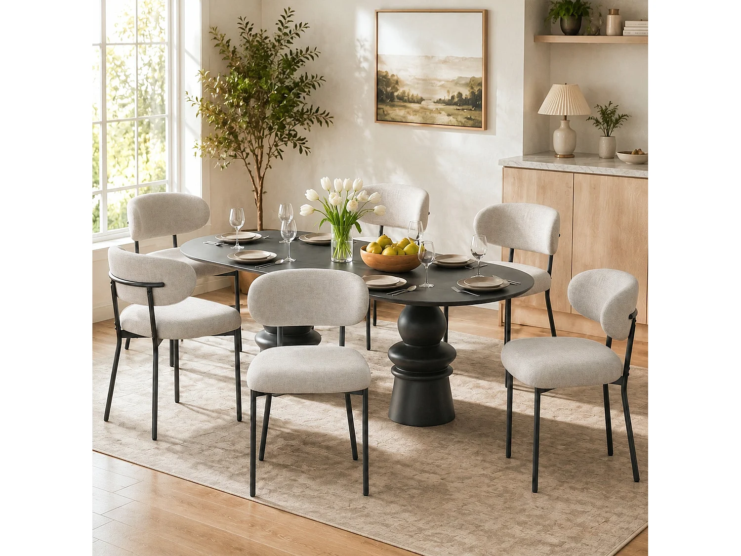 Lot de 2 chaises de salle à manger avec dossier et pieds en métal – Chaises modernes rembourrées en tissu pour cuisine, salle à manger ou salon，marron