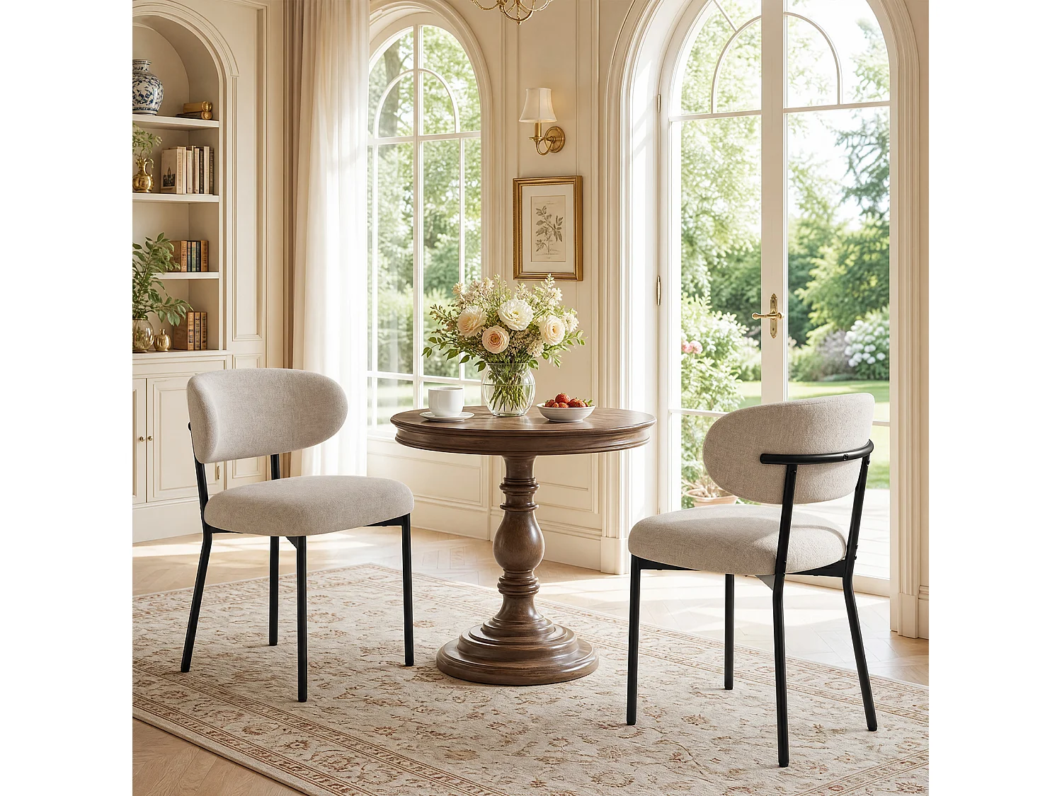Set di 2 sedie da pranzo con schienale e gambe in metallo – Sedie moderne imbottite in tessuto per cucina, sala da pranzo o soggiorno, marrone