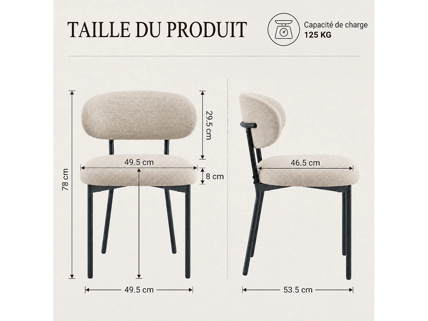 Set di 2 sedie da pranzo con schienale e gambe in metallo – Sedie moderne imbottite in tessuto per cucina, sala da pranzo o soggiorno, marrone