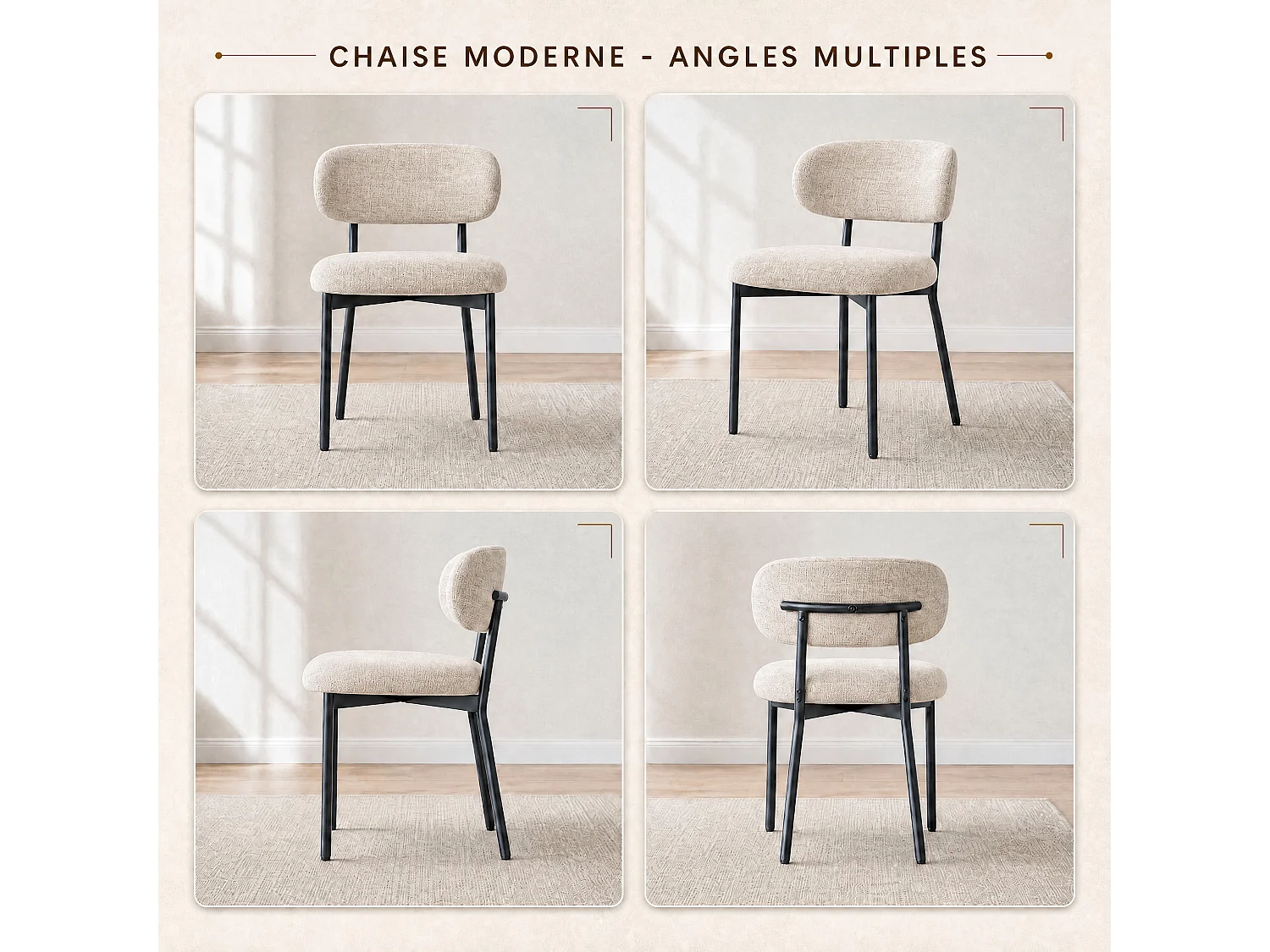 Set di 2 sedie da pranzo con schienale e gambe in metallo – Sedie moderne imbottite in tessuto per cucina, sala da pranzo o soggiorno, marrone