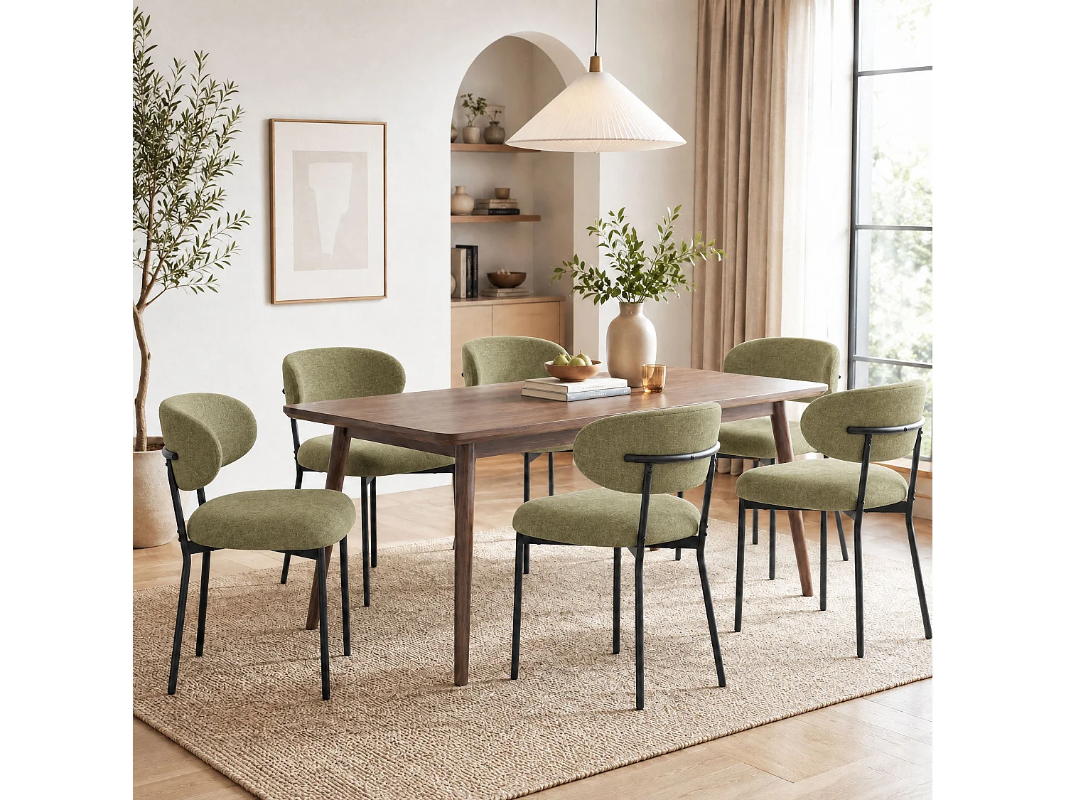 Lot de 2 chaises de salle à manger avec dossier et pieds en métal – Chaises modernes rembourrées en tissu pour cuisine, salle à manger ou salon，vert