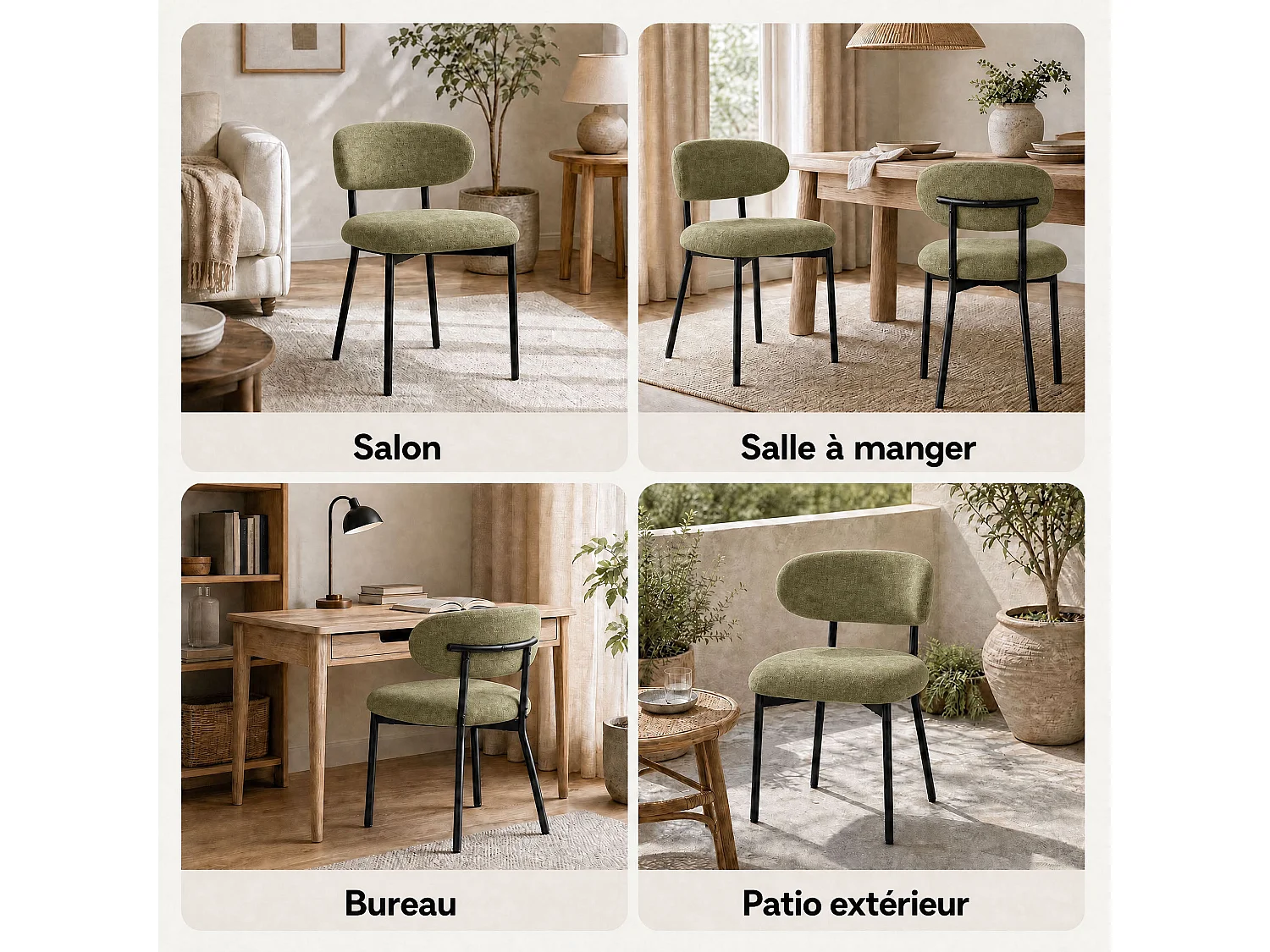 Lot de 2 chaises de salle à manger avec dossier et pieds en métal – Chaises modernes rembourrées en tissu pour cuisine, salle à manger ou salon，vert