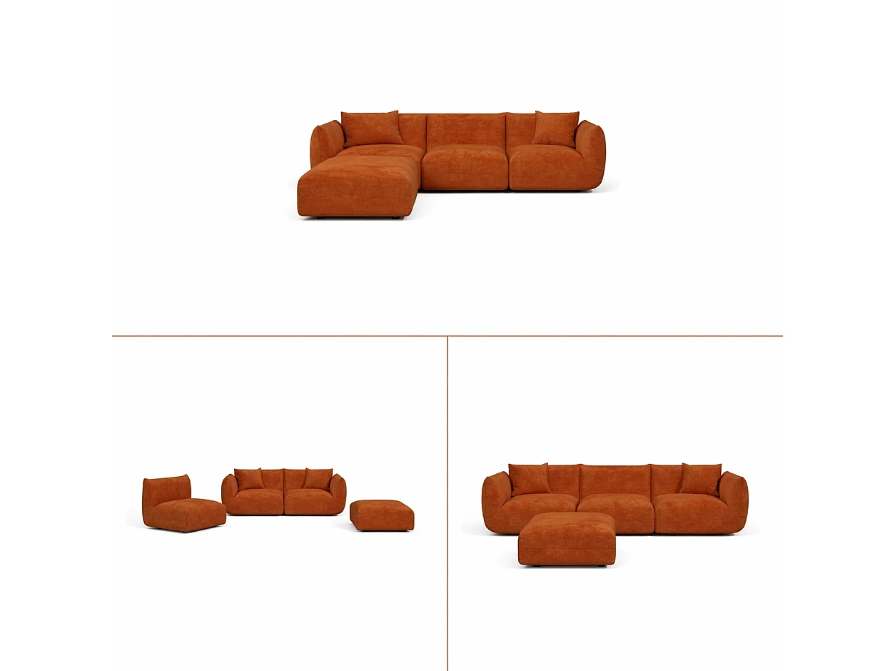 Canapé d'angle modulable 6 places NOOMA en velours chenillé