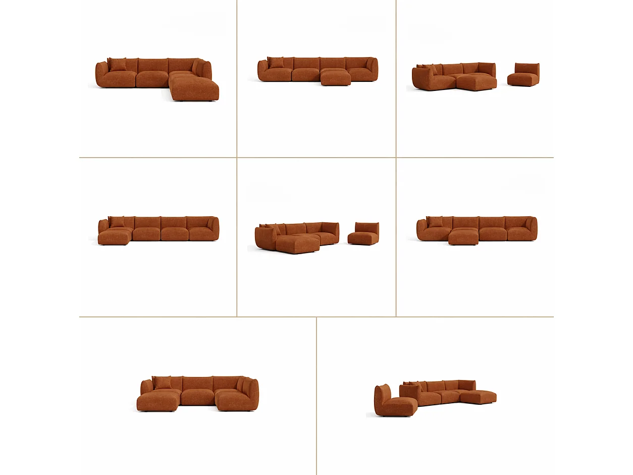 Canapé grand angle droit modulable 7 places NOOMA en velours chenillé