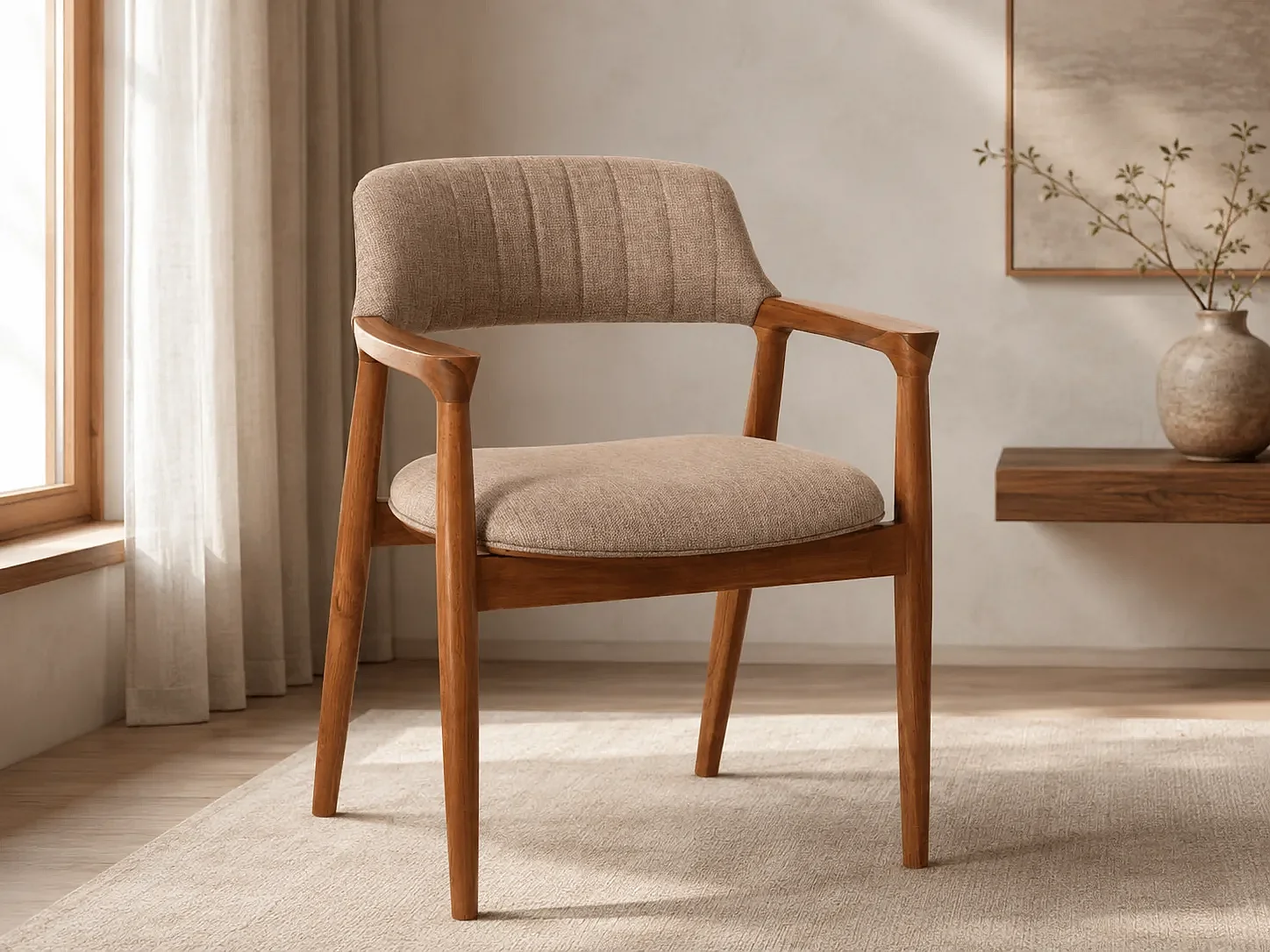 Chaise JAMES en Teck Massif et Tissu Champagne