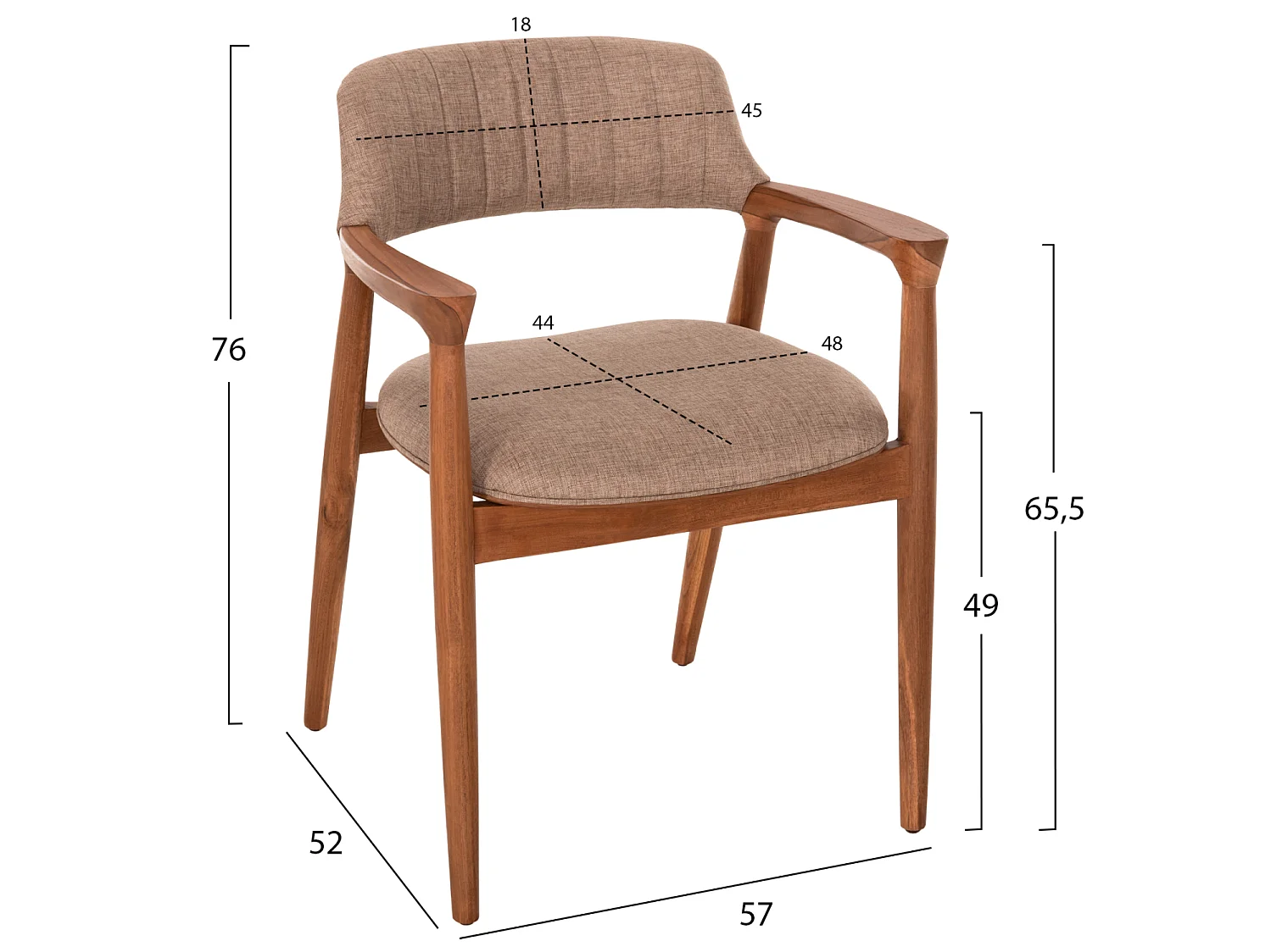 Chaise JAMES en Teck Massif et Tissu Champagne