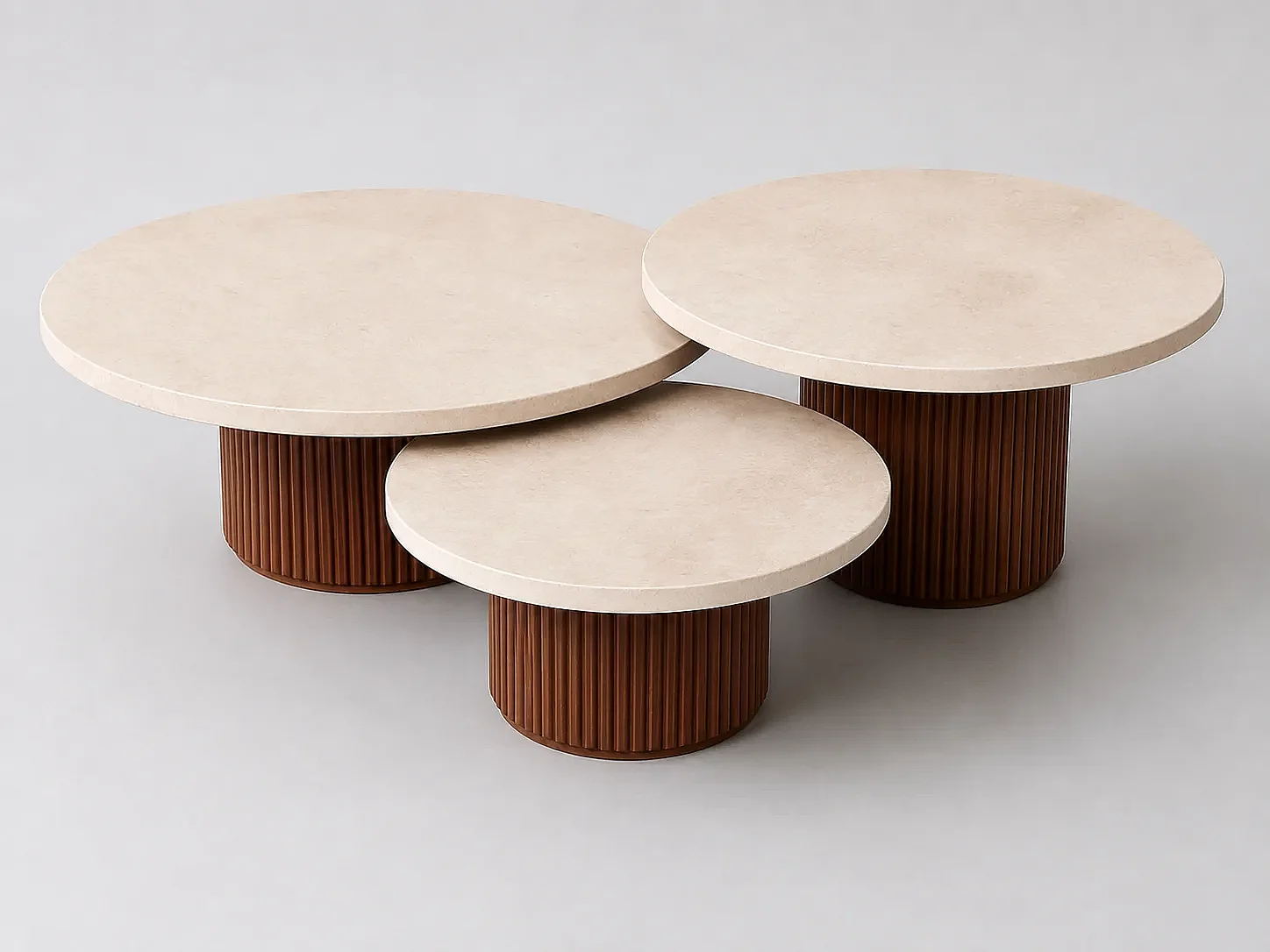 Table basse trio AKASSIA en Travertin et Bois