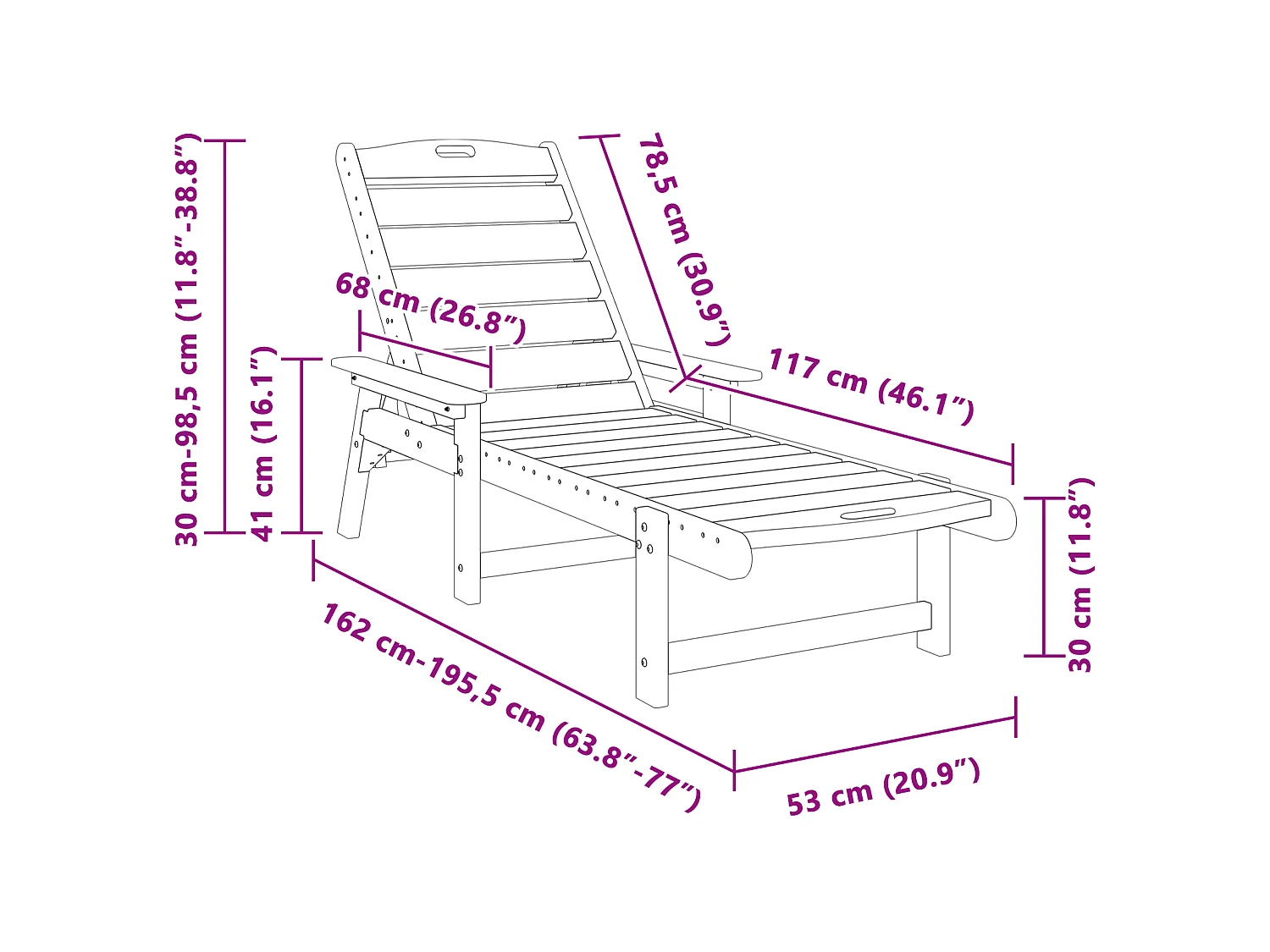 Chaiselongue Noire 53x162x98,5 cm HDPE