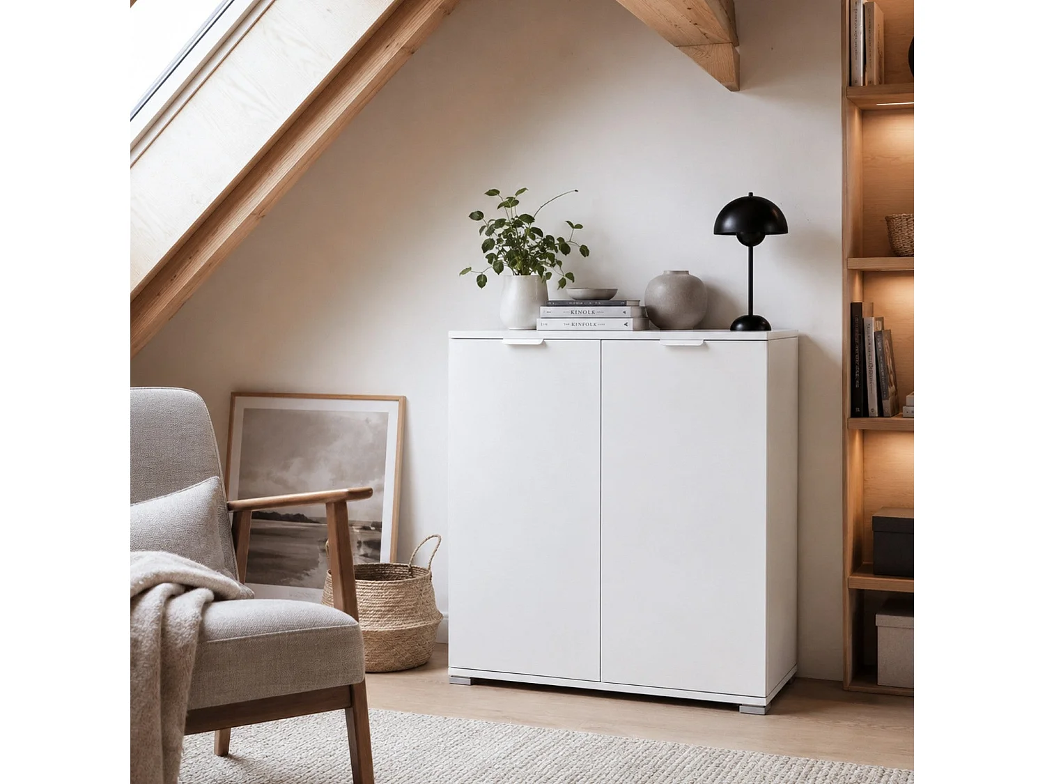 The White Stone Underskap 2 Dører Hvit Ferdig Montert | Plassbesparende Skap 75×85×38 cm | Bad- og Vaskeromsskap med Justerbare Hyller og Melaminbelagt Struktur
