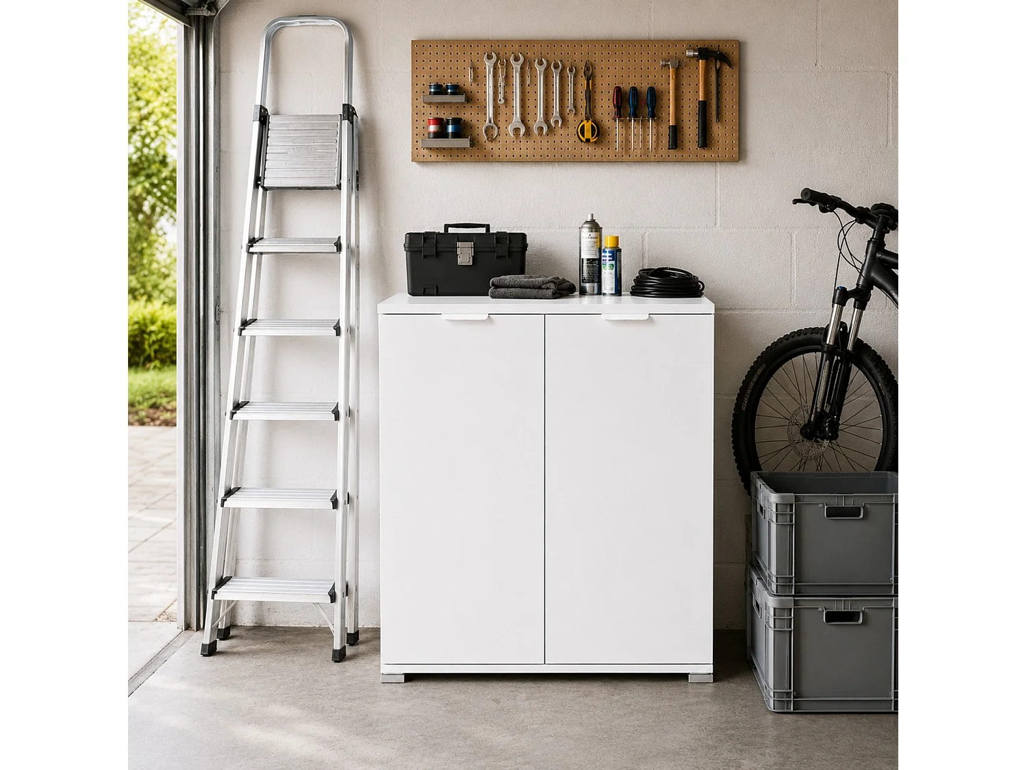 The White Stone Underskap 2 Dører Hvit Ferdig Montert | Plassbesparende Skap 75×85×38 cm | Bad- og Vaskeromsskap med Justerbare Hyller og Melaminbelagt Struktur