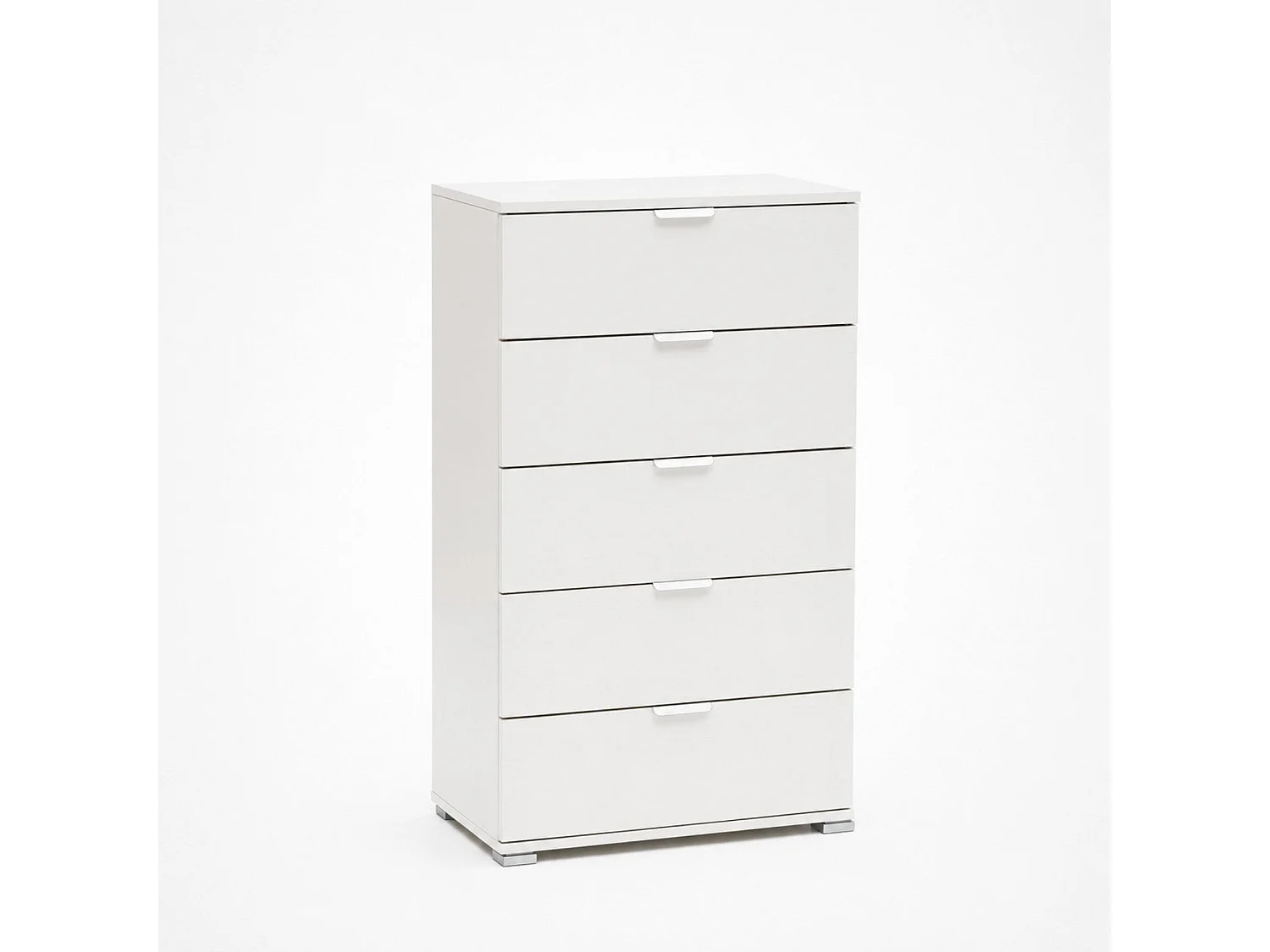 The White Stone Kommode 5 Schubladen weiß vormontiert | Moderner Nachtschrank für Schlafzimmer, Bad und Waschküche mit Gleitschienen