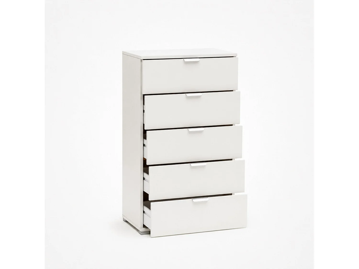The White Stone Kommode 5 Schubladen weiß vormontiert | Moderner Nachtschrank für Schlafzimmer, Bad und Waschküche mit Gleitschienen