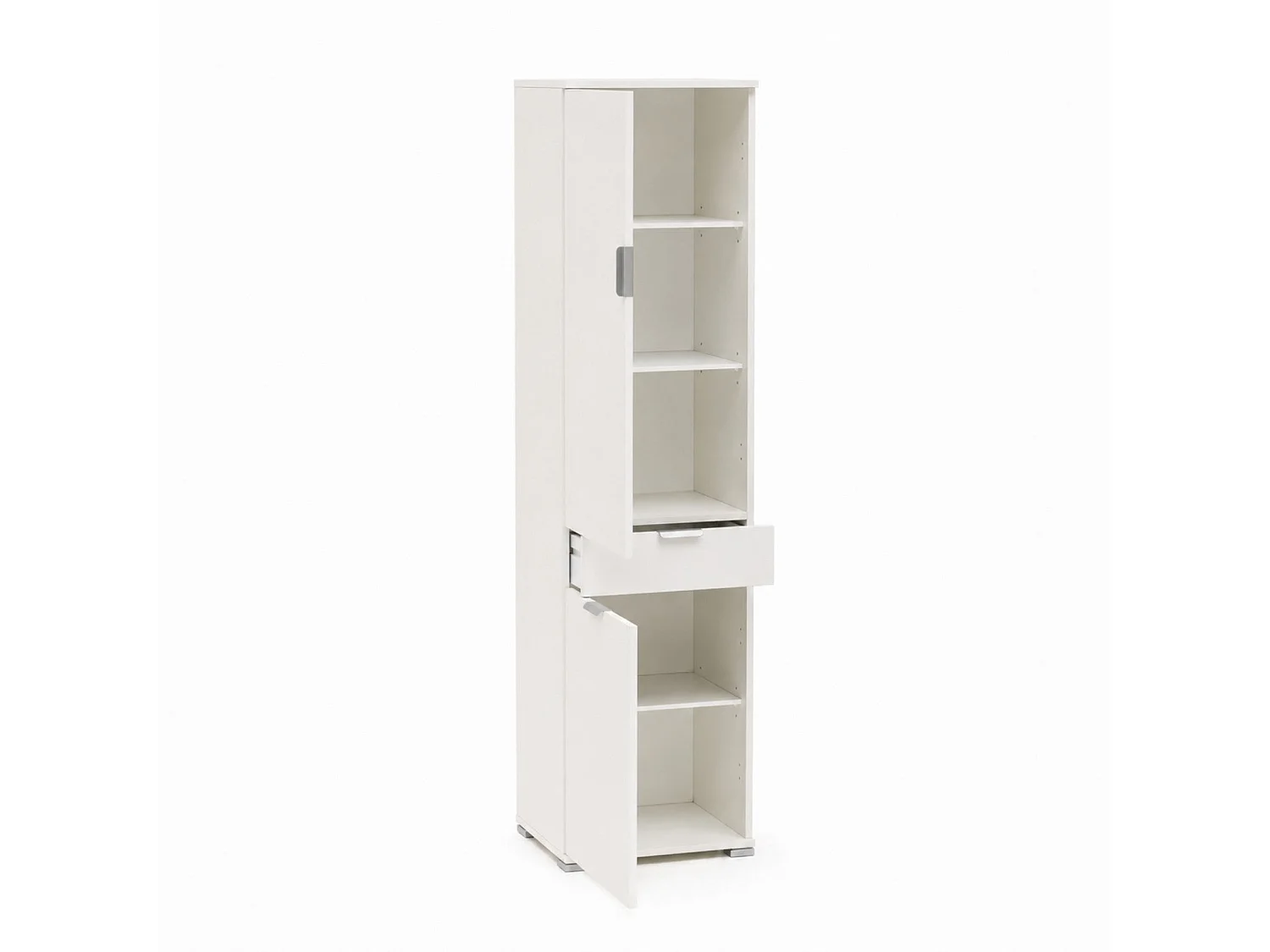The White Stone Armadio Colonna 2 Ante con Cassetto Bianco Già Montato | Armadietto Alto per Bagno, Cucina e Lavanderia