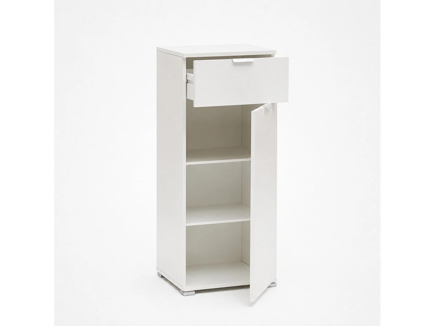 The White Stone Mobile Base con Anta e Cassetto Bianco Già Montato | Armadietto Multiuso Salvaspazio 45x103x38 cm | Mobile Bagno o Lavanderia con Ripiani Regolabili