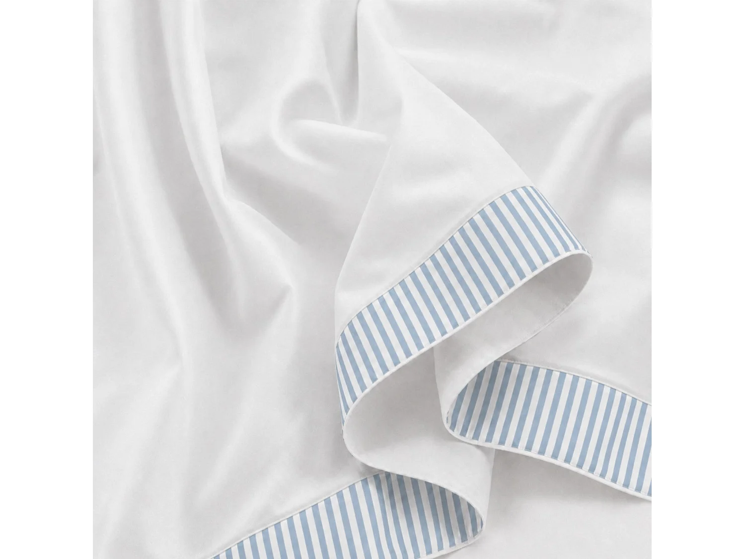 Parure de Lit 2 Personnes 175x200cm | 100% Coton | Drap Housse, Drap Plat, 2 Taie d’Oreiller | Rayures Bleu Clair