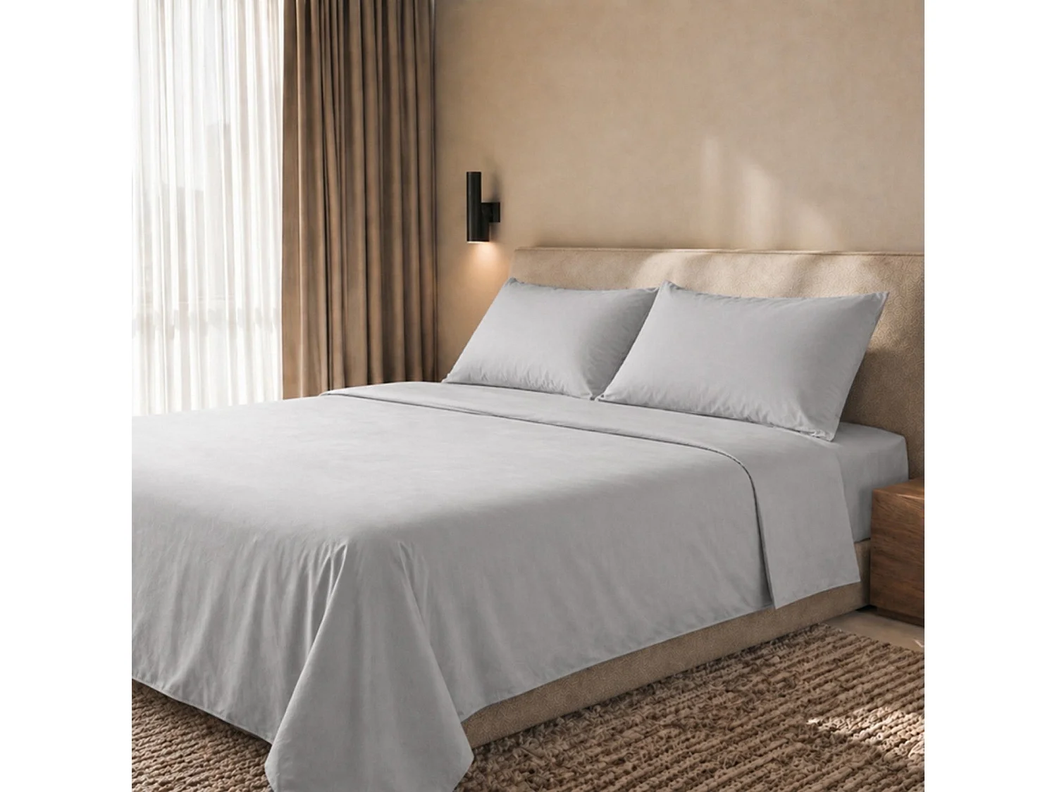 Lakenset Twijfelaar 100% Katoen Percal 200 TC Lichtgrijs | Hoeslaken 130x200 cm, Laken 190x295 cm, Steghoogte 28 cm en 1 Kussensloop | Made in Italy