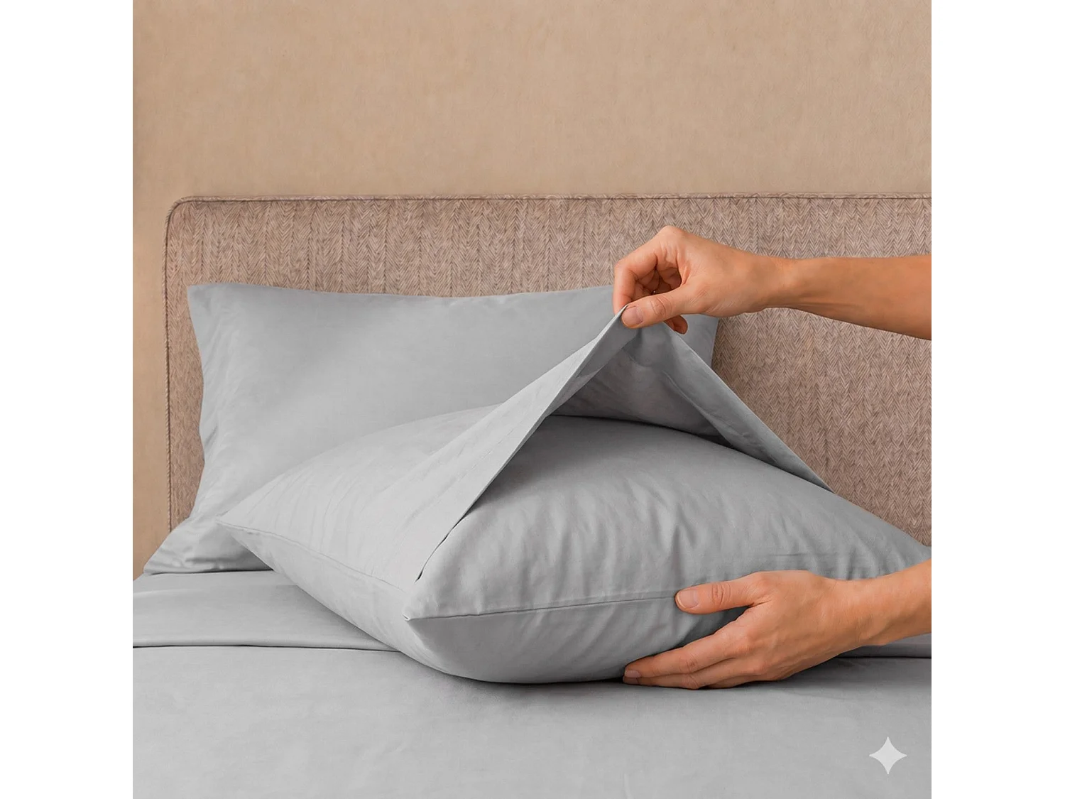 Lakenset Twijfelaar 100% Katoen Percal 200 TC Lichtgrijs | Hoeslaken 130x200 cm, Laken 190x295 cm, Steghoogte 28 cm en 1 Kussensloop | Made in Italy