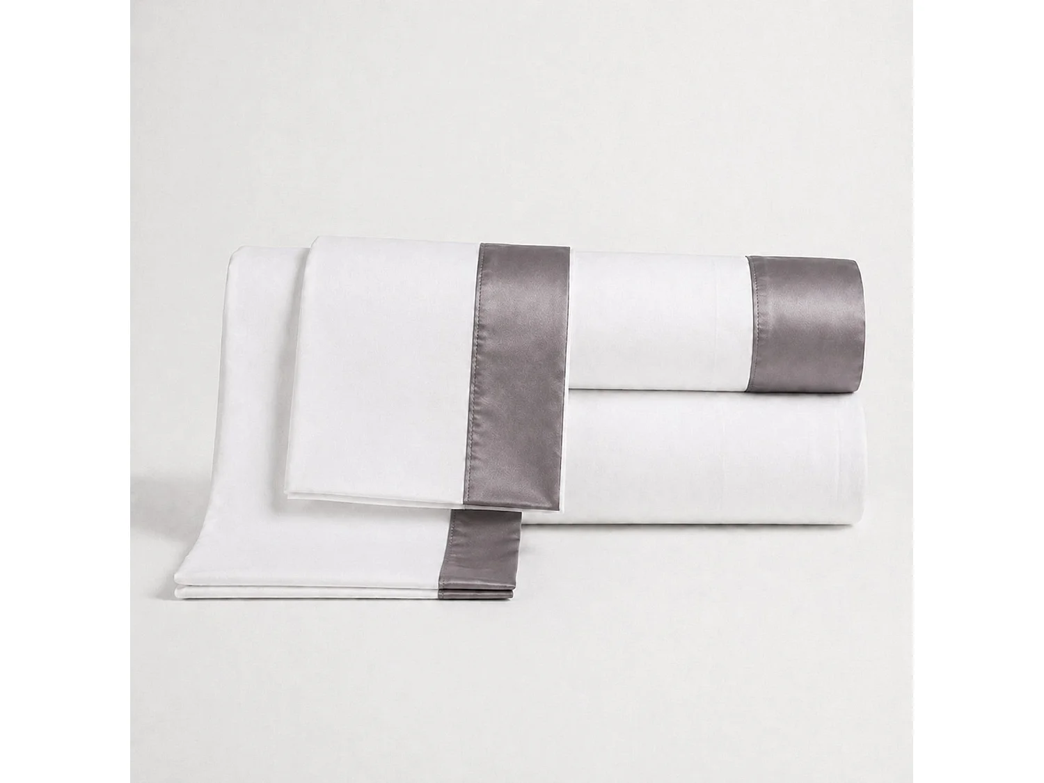 Bettwäsche-Set Einzelbett 100% Baumwolle mit Satin-Bordüre Dunkelgrau | Bettlaken 160x295 cm, Spannbettlaken 90x200 cm und 1 Kissenbezug im Set