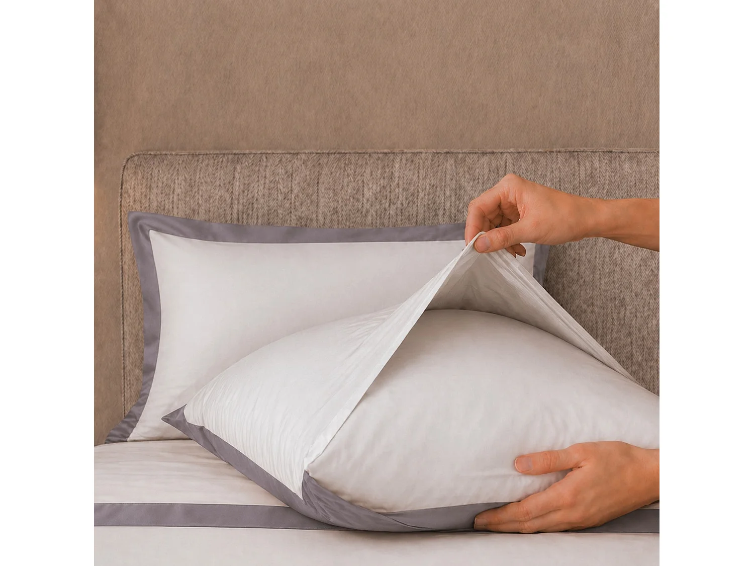 Bettwäsche-Set Einzelbett 100% Baumwolle mit Satin-Bordüre Dunkelgrau | Bettlaken 160x295 cm, Spannbettlaken 90x200 cm und 1 Kissenbezug im Set