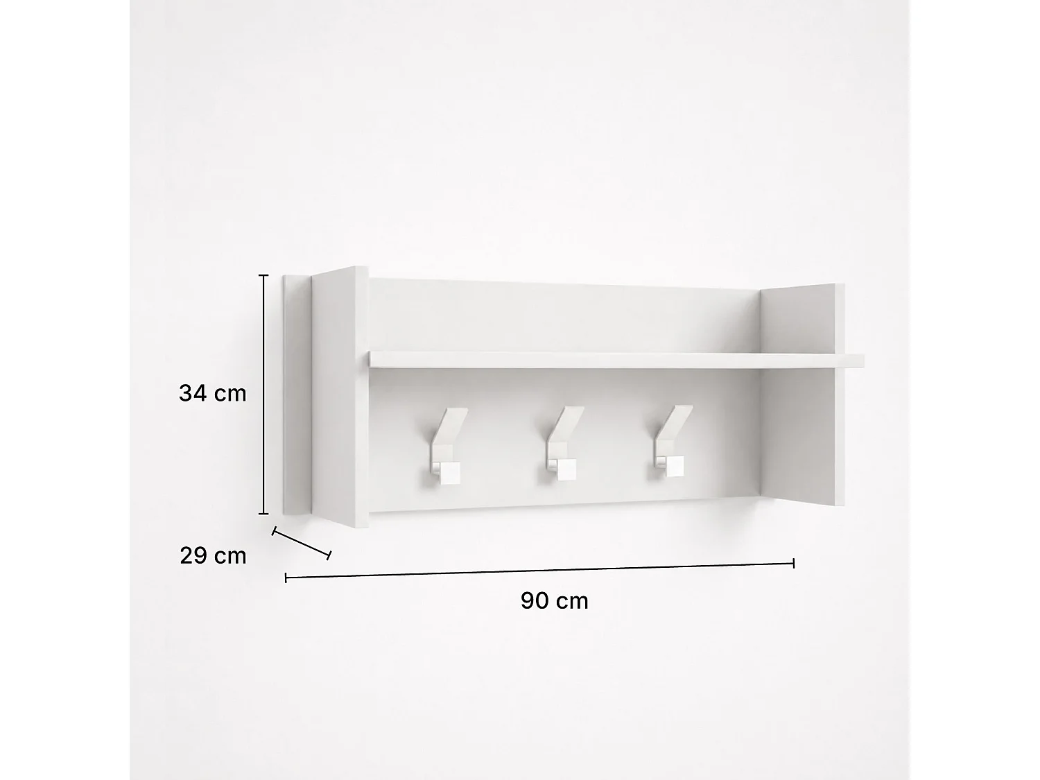 The White Stone Porte-manteau mural blanc avec étagère et 3 crochets | vestiaire mural entrée gain de place | 90x29x34 cm