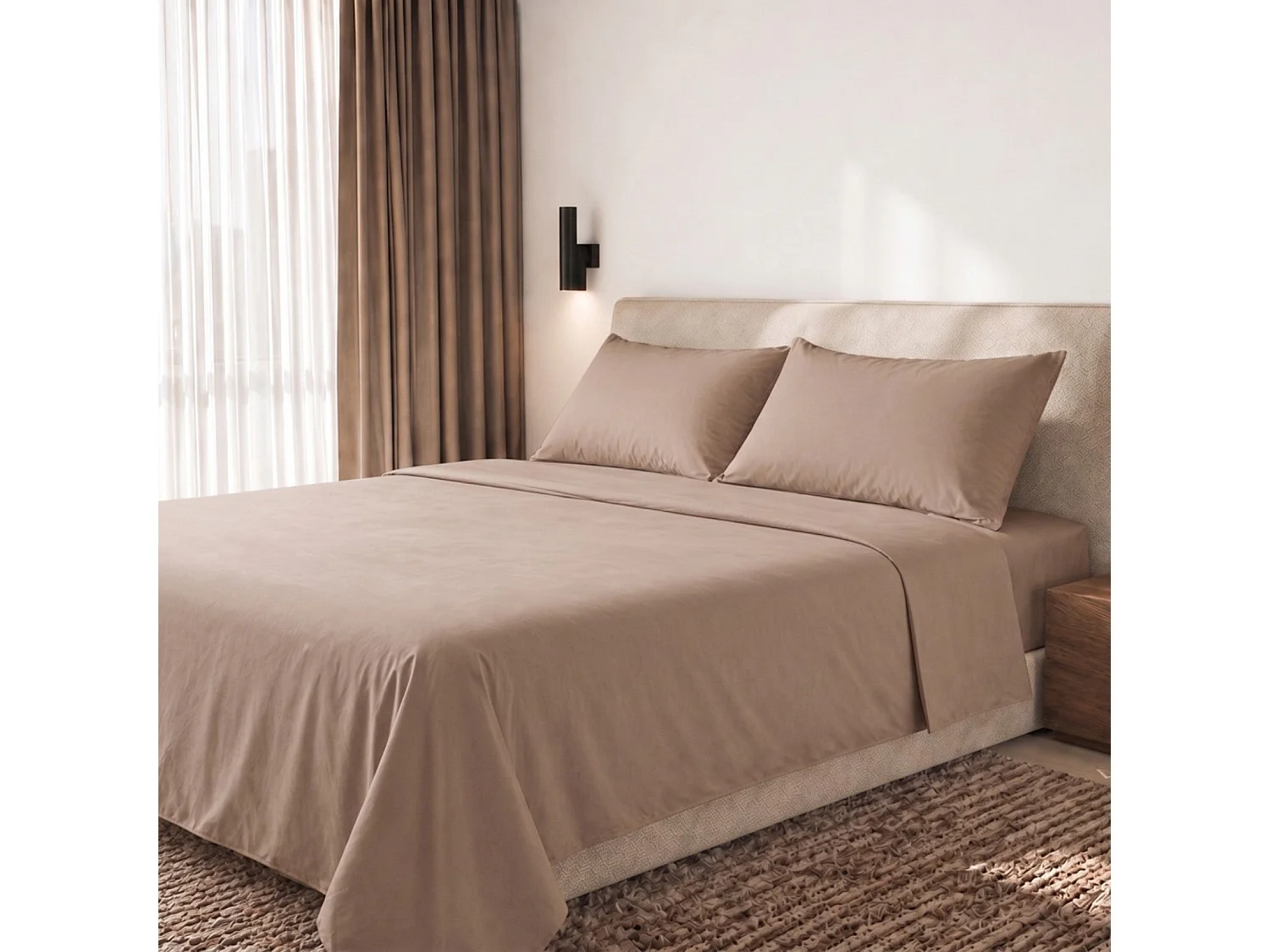 The White Stone Sengesæt Seng på Halvanden Plads i Percale-Bomuld 200 TC Mokka | Made in Italy