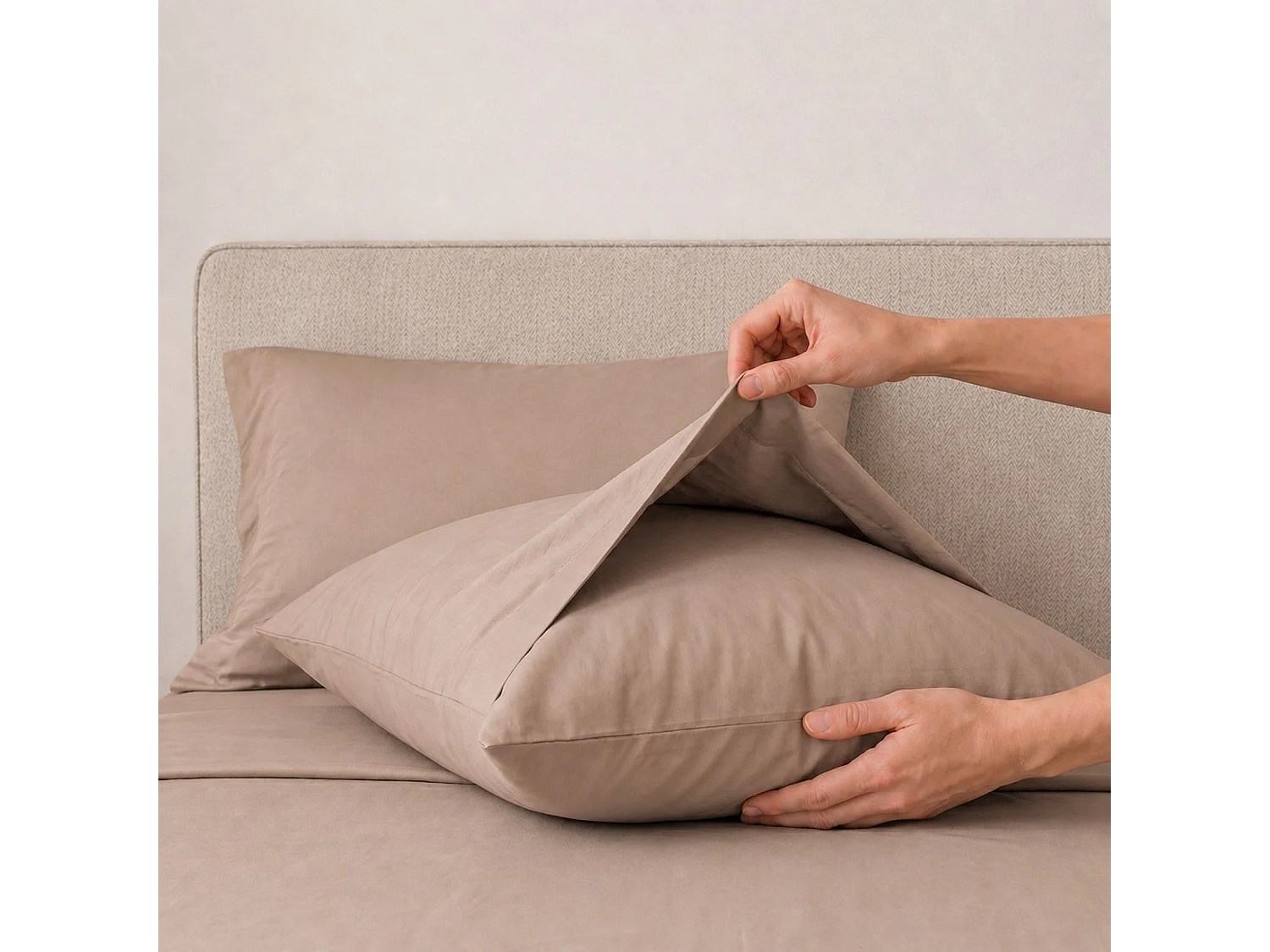 The White Stone Sengesæt Seng på Halvanden Plads i Percale-Bomuld 200 TC Mokka | Made in Italy