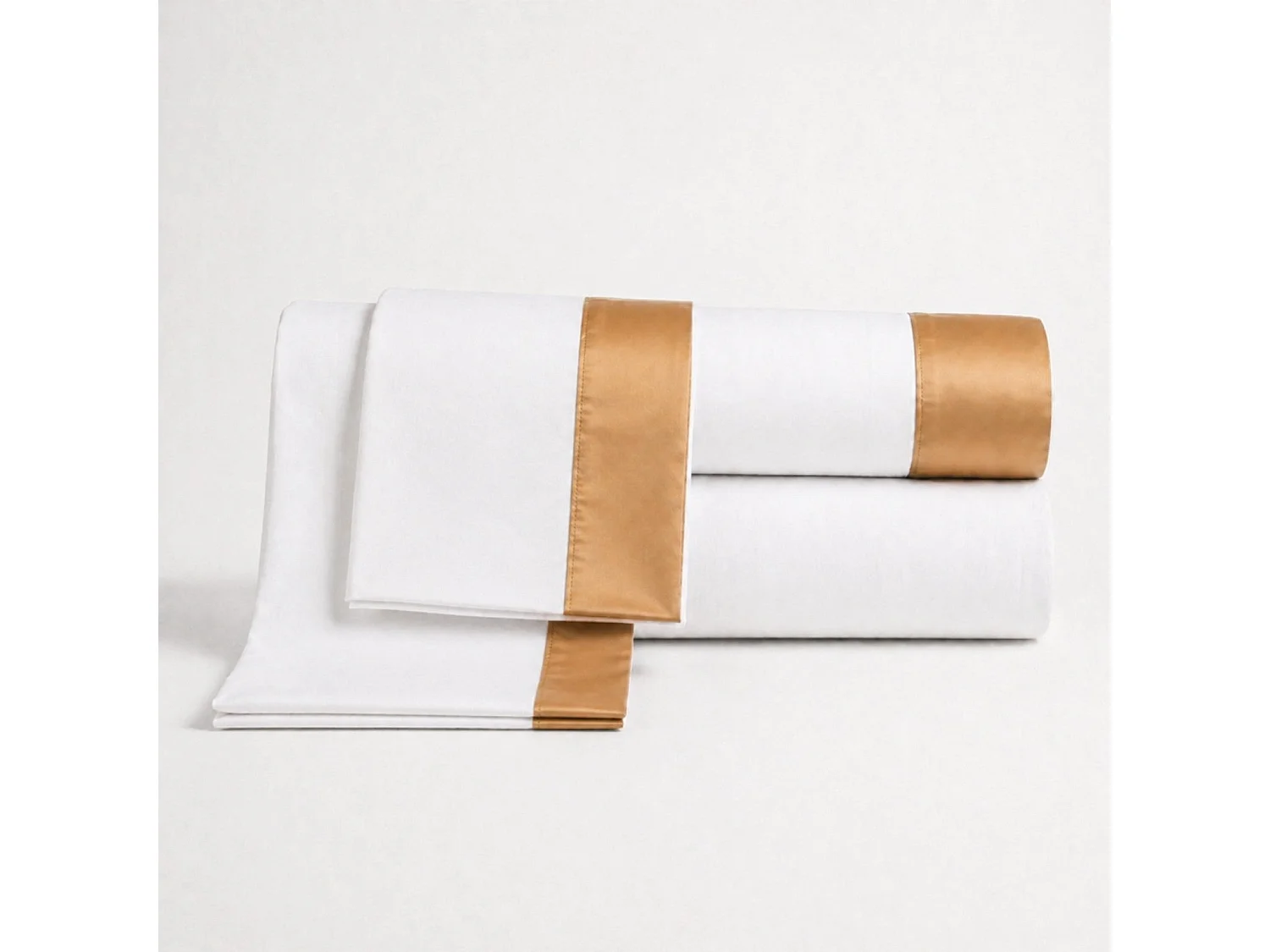 Bettwäsche-Set Einzelbett 100% Baumwolle mit Satin-Bordüre Beige | Bettlaken 160x295 cm, Spannbettlaken 90x200 cm und 1 Kissenbezug im Set