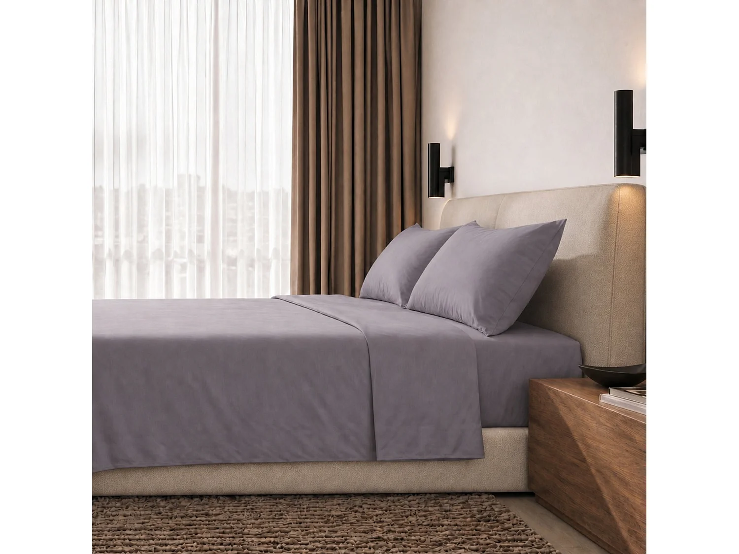 Lakenset Twijfelaar 100% Katoen Percal 200 TC Donkergrijs | Hoeslaken 130x200 cm, Laken 190x295 cm, Steghoogte 28 cm en 1 Kussensloop | Made in Italy