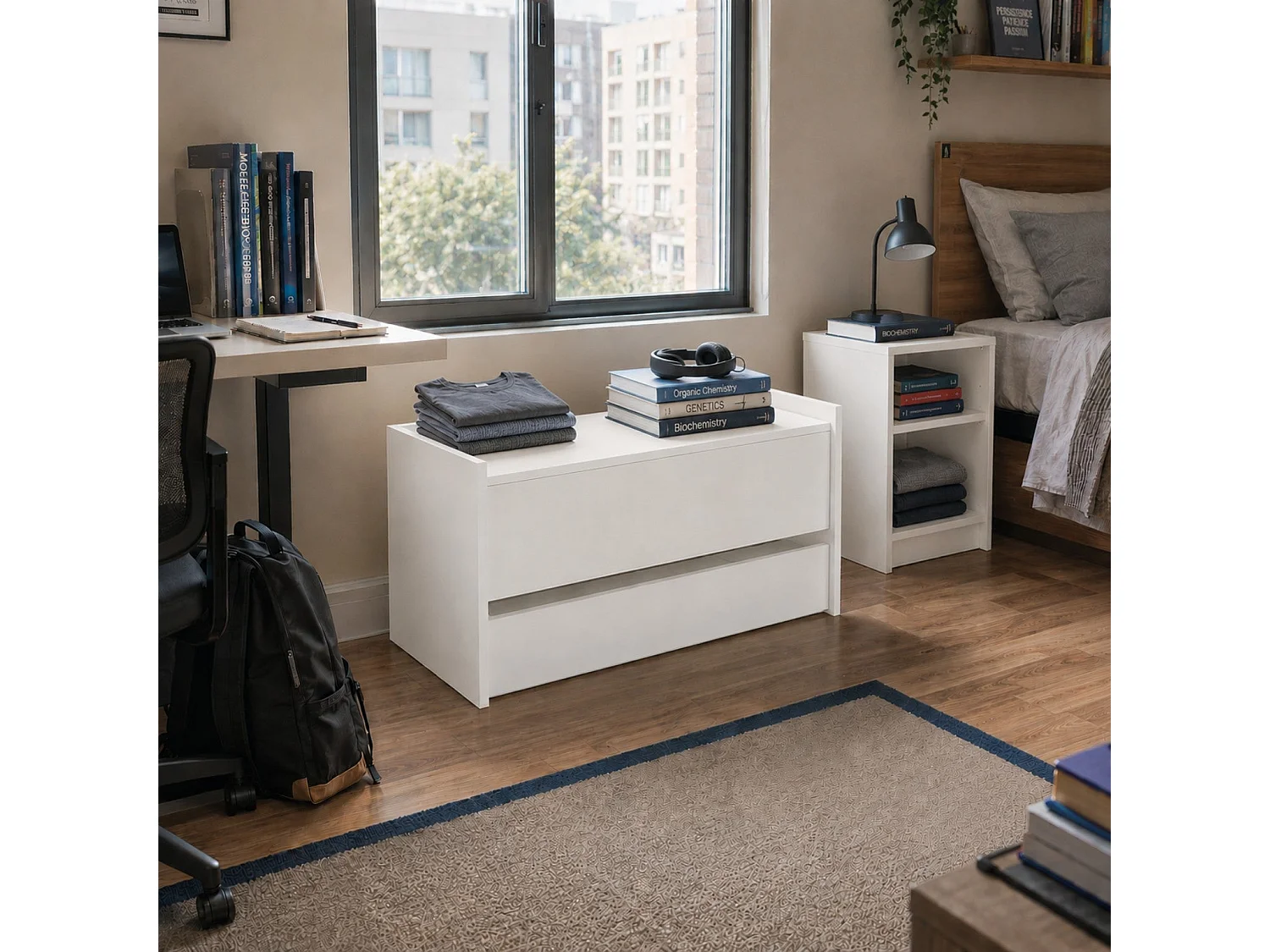 The White Stone Sitzbank mit Stauraum Weiß mit Unterer Schublade und Innenfach | Flurbank Platzsparend mit Soft Close | Schuhbank Mehrzwecktruhe 90x40x46 cm