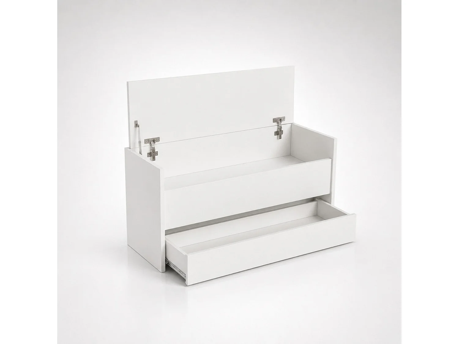 The White Stone Sitzbank mit Stauraum Weiß mit Unterer Schublade und Innenfach | Flurbank Platzsparend mit Soft Close | Schuhbank Mehrzwecktruhe 90x40x46 cm