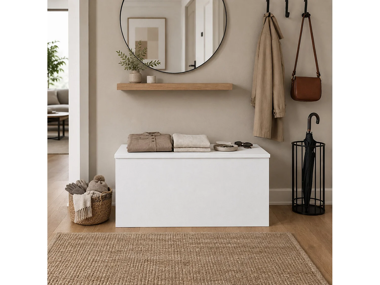 The White Stone Weißer Truhenbank Groß Stauraum Soft Close Deckel | Moderne Aufbewahrung Bank | 90x45x45 cm