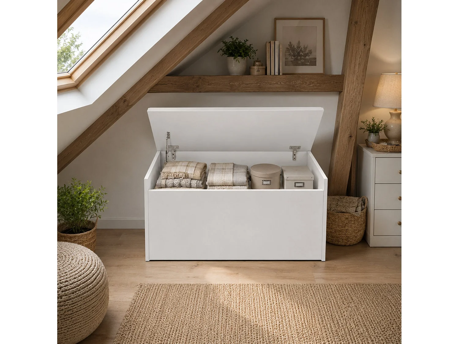 The White Stone Weißer Truhenbank Groß Stauraum Soft Close Deckel | Moderne Aufbewahrung Bank | 90x45x45 cm