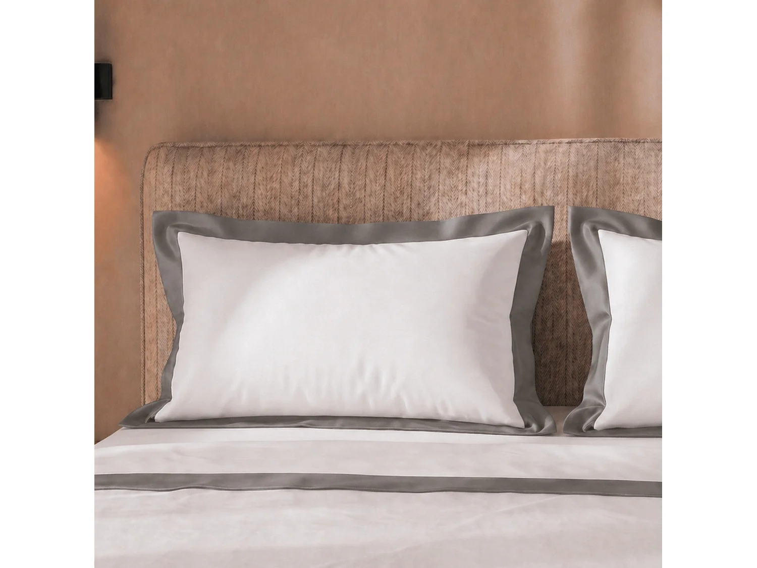 Bettwäsche-Set Einzelbett 100% Baumwolle mit Satin-Bordüre Grau | Bettlaken 160x295 cm, Spannbettlaken 90x200 cm und 1 Kissenbezug im Set