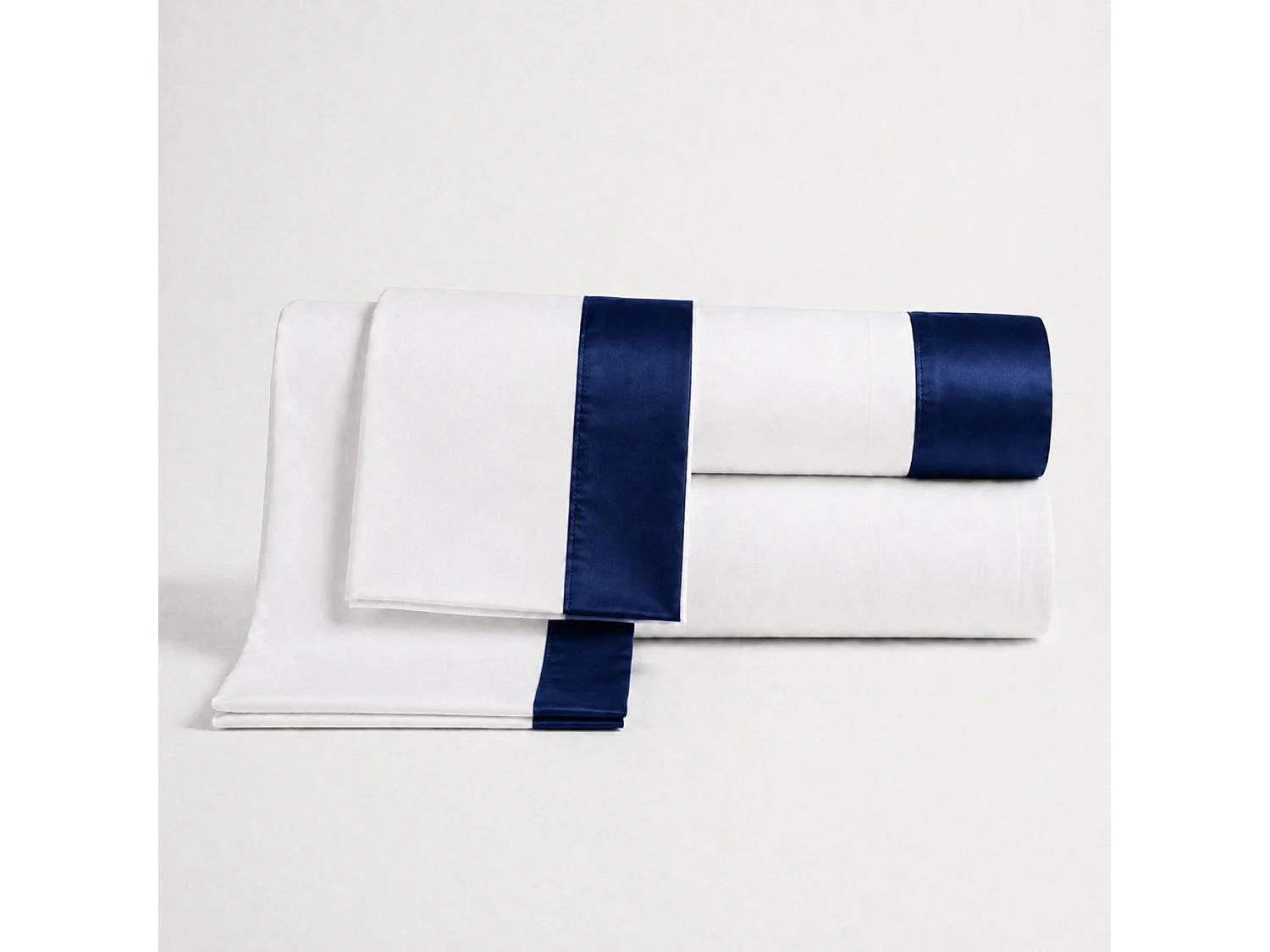 Bettwäsche-Set Einzelbett 100% Baumwolle mit Satin-Bordüre Blau | Bettlaken 160x295 cm, Spannbettlaken 90x200 cm und 1 Kissenbezug im Set