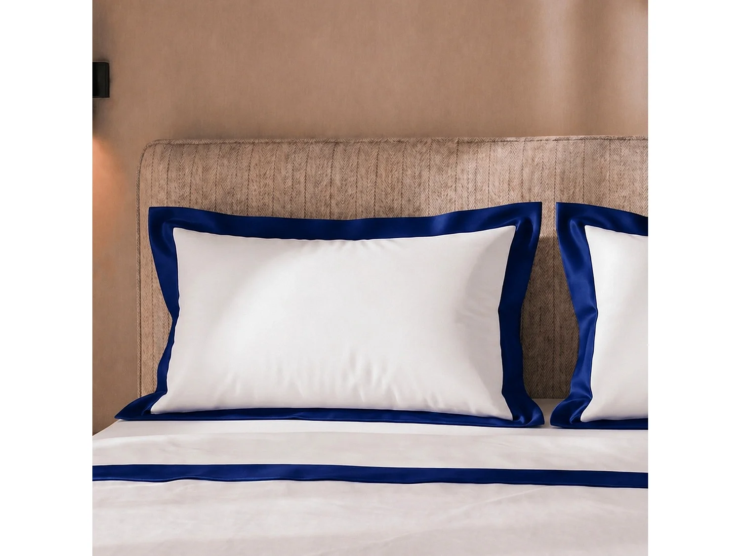 Bettwäsche-Set Einzelbett 100% Baumwolle mit Satin-Bordüre Blau | Bettlaken 160x295 cm, Spannbettlaken 90x200 cm und 1 Kissenbezug im Set