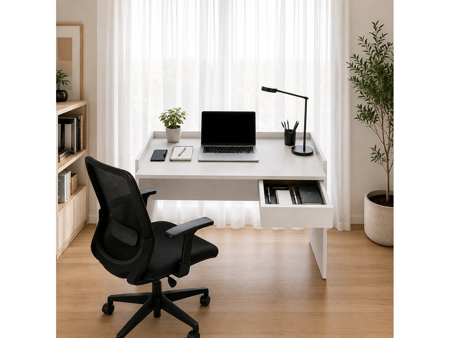 The White Stone Weißer Schreibtisch Modern Mit Schublade Beton Optik | Computertisch Home Office Büro | 90x60x80 cm