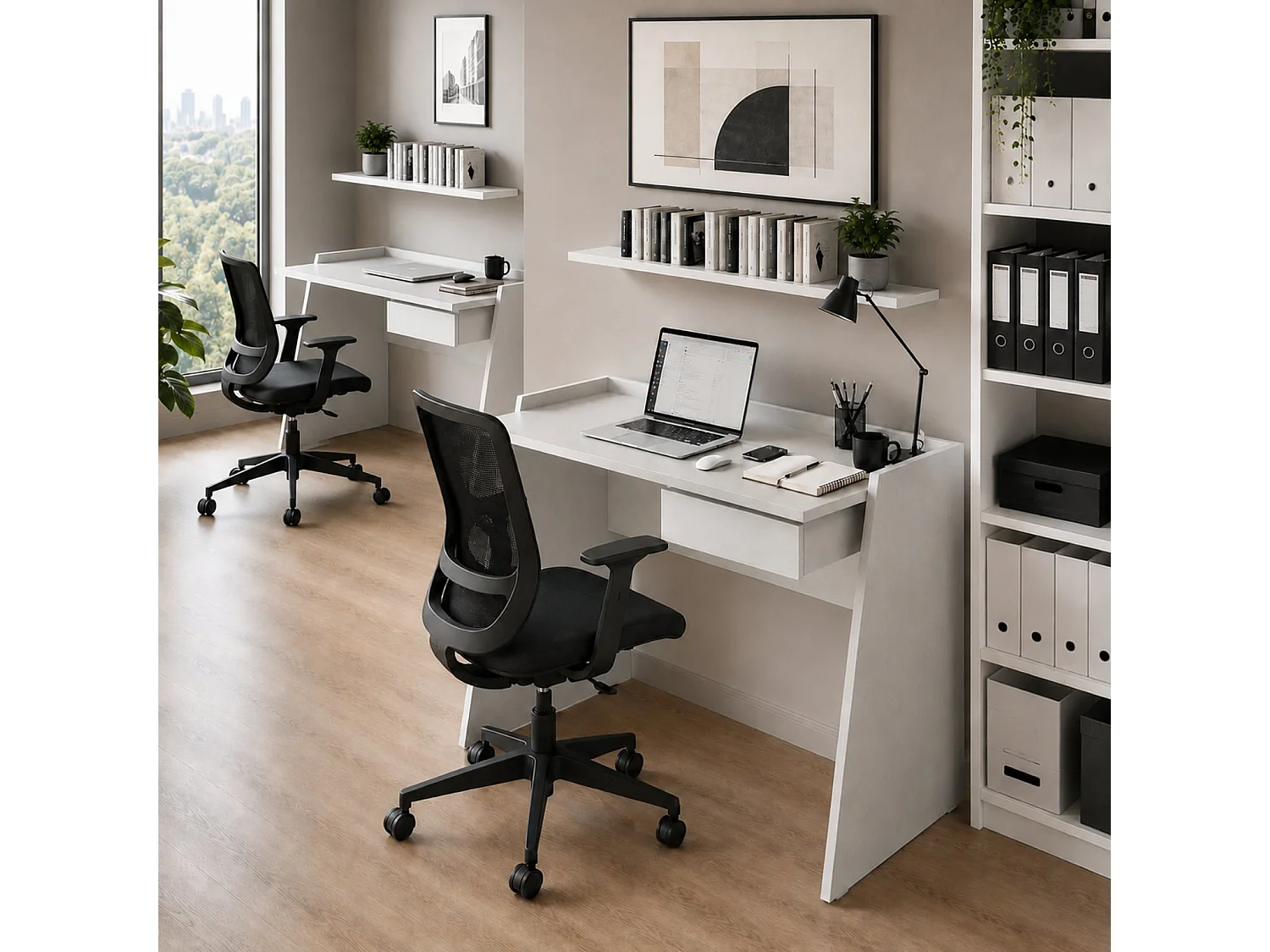 The White Stone Weißer Schreibtisch Modern Mit Schublade Beton Optik | Computertisch Home Office Büro | 90x60x80 cm