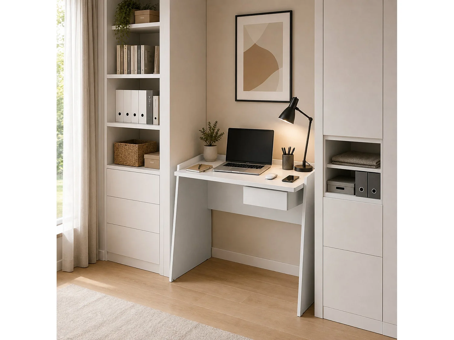 The White Stone Weißer Schreibtisch Modern Mit Schublade Beton Optik | Computertisch Home Office Büro | 90x60x80 cm