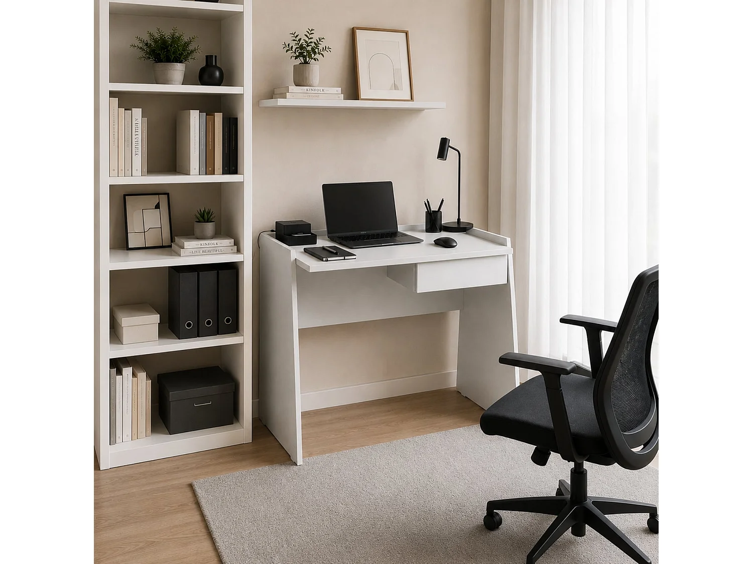 The White Stone Weißer Schreibtisch Modern Mit Schublade Beton Optik | Computertisch Home Office Büro | 90x60x80 cm