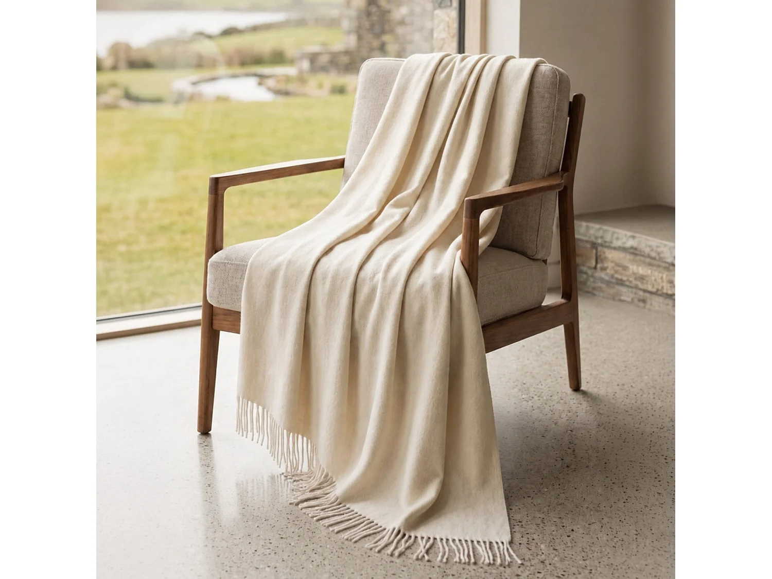 Manta Plaid Living 130x170 cm en Algodón Blend, Color Marfil | Manta Ligera 250 g/m² para Sofá y Cama | Diseño Elegante y Tejido Suave
