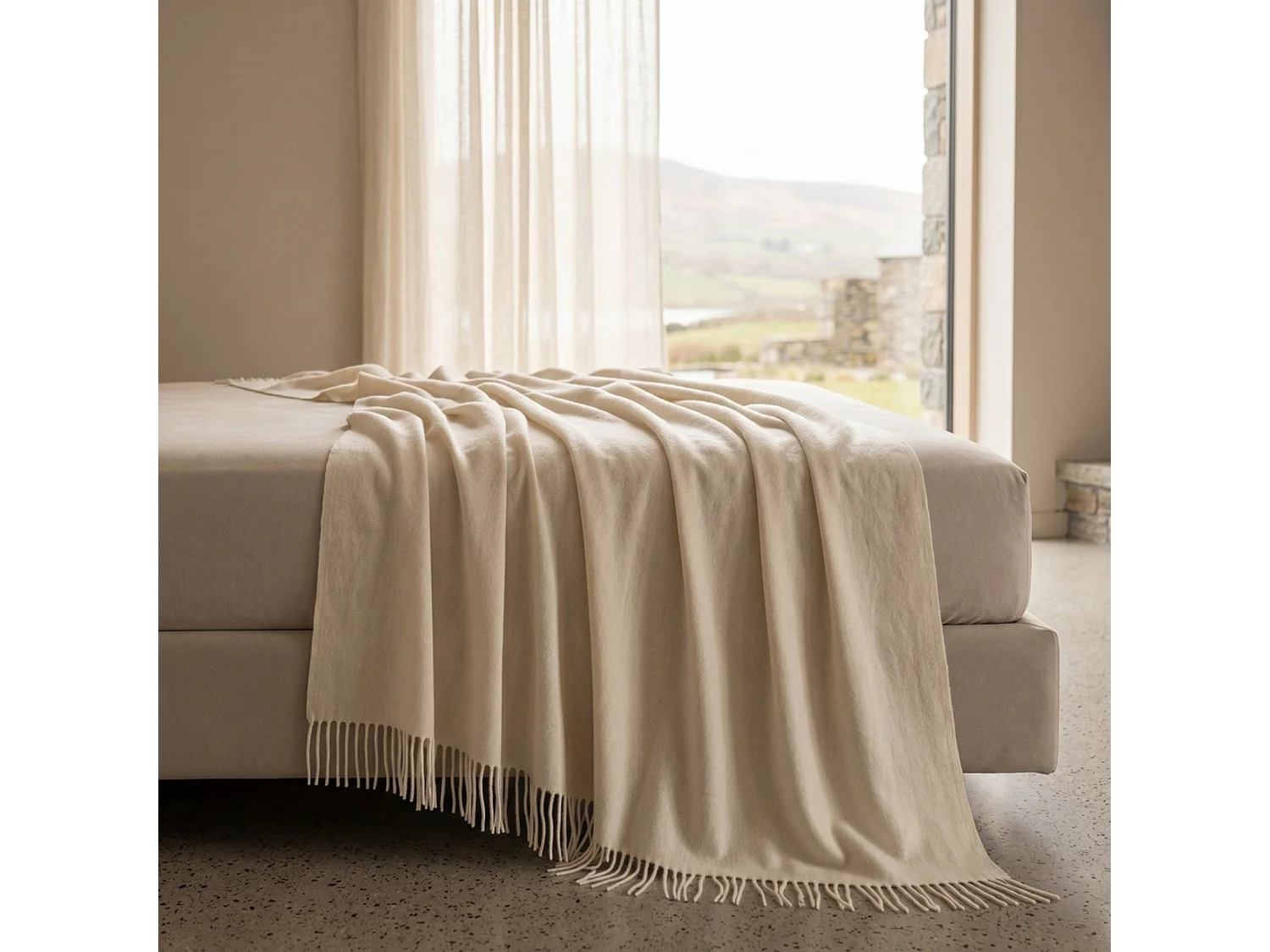 Manta Plaid Living 130x170 cm en Algodón Blend, Color Marfil | Manta Ligera 250 g/m² para Sofá y Cama | Diseño Elegante y Tejido Suave