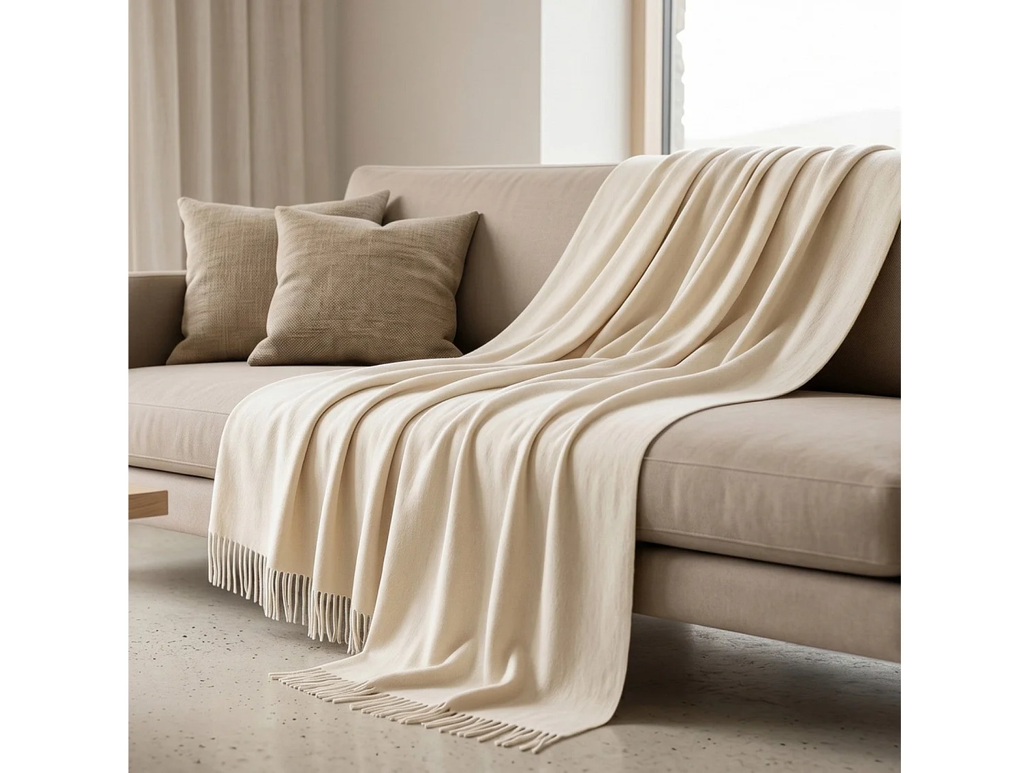 Manta Plaid Living 130x170 cm en Algodón Blend, Color Marfil | Manta Ligera 250 g/m² para Sofá y Cama | Diseño Elegante y Tejido Suave