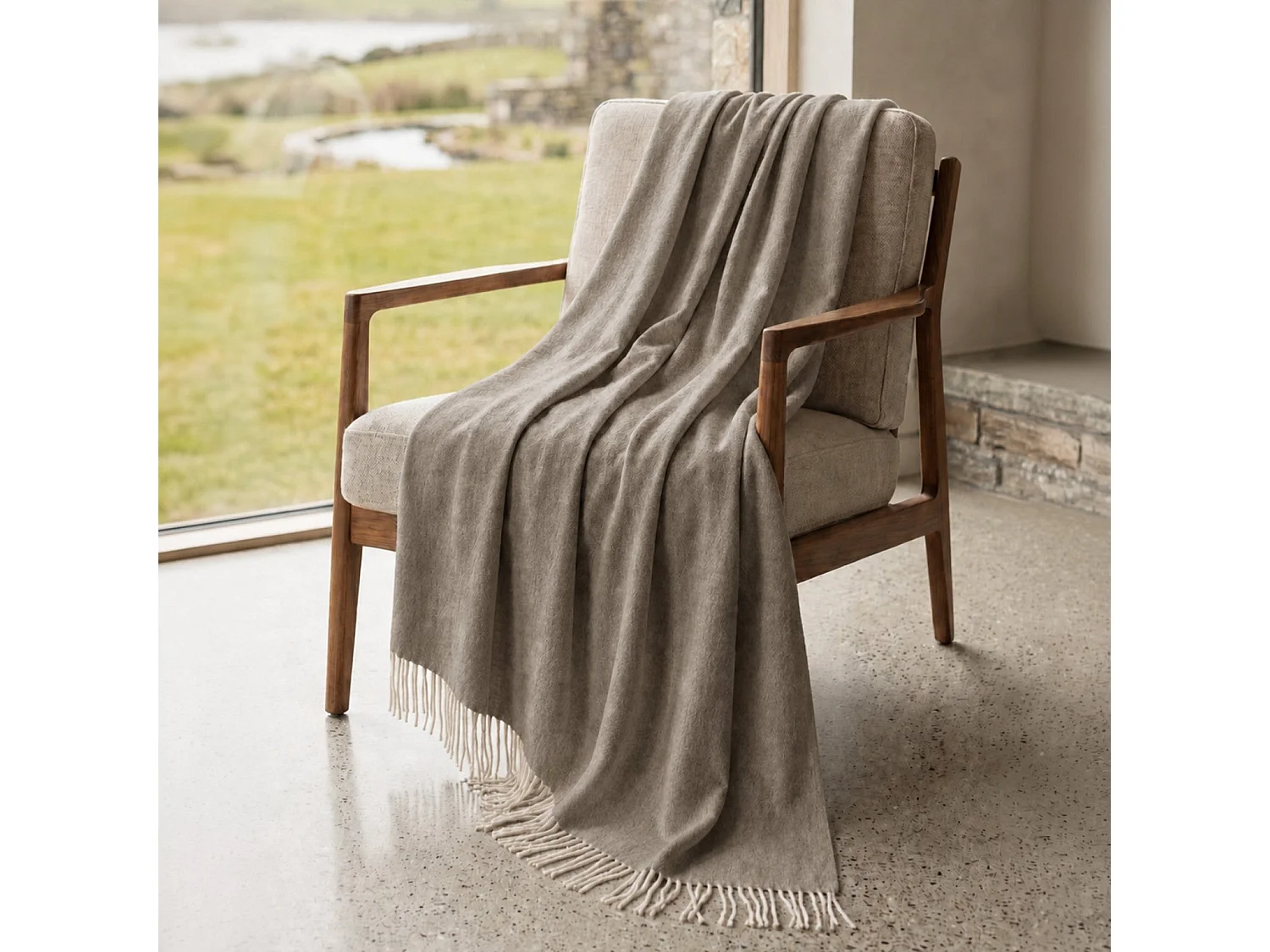 Manta Plaid Living 130x170 cm en Algodón Blend, Color Topo | Manta Ligera 250 g/m² para Sofá y Cama | Diseño Elegante y Tejido Suave