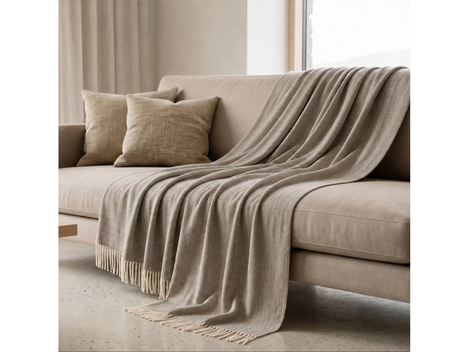 Manta Plaid Living 130x170 cm en Algodón Blend, Color Topo | Manta Ligera 250 g/m² para Sofá y Cama | Diseño Elegante y Tejido Suave