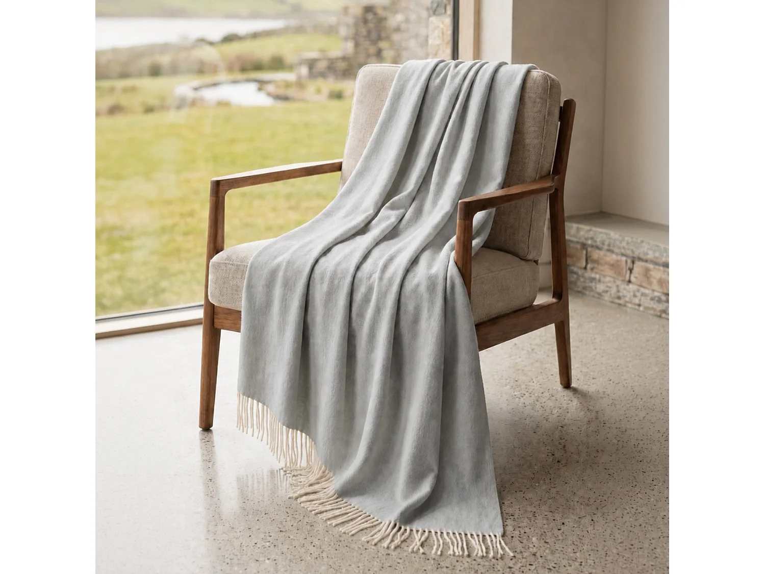 Manta Plaid Living 130x170 cm en Algodón Blend, Color Gris claro | Manta Ligera 250 g/m² para Sofá y Cama | Diseño Elegante y Tejido Suave
