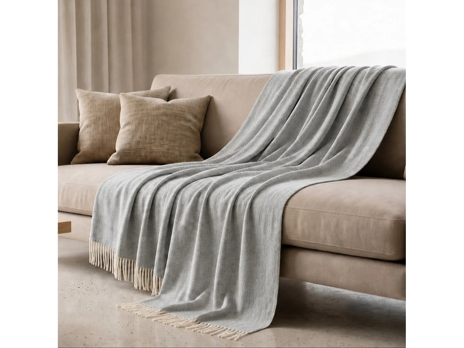 Manta Plaid Living 130x170 cm en Algodón Blend, Color Gris claro | Manta Ligera 250 g/m² para Sofá y Cama | Diseño Elegante y Tejido Suave