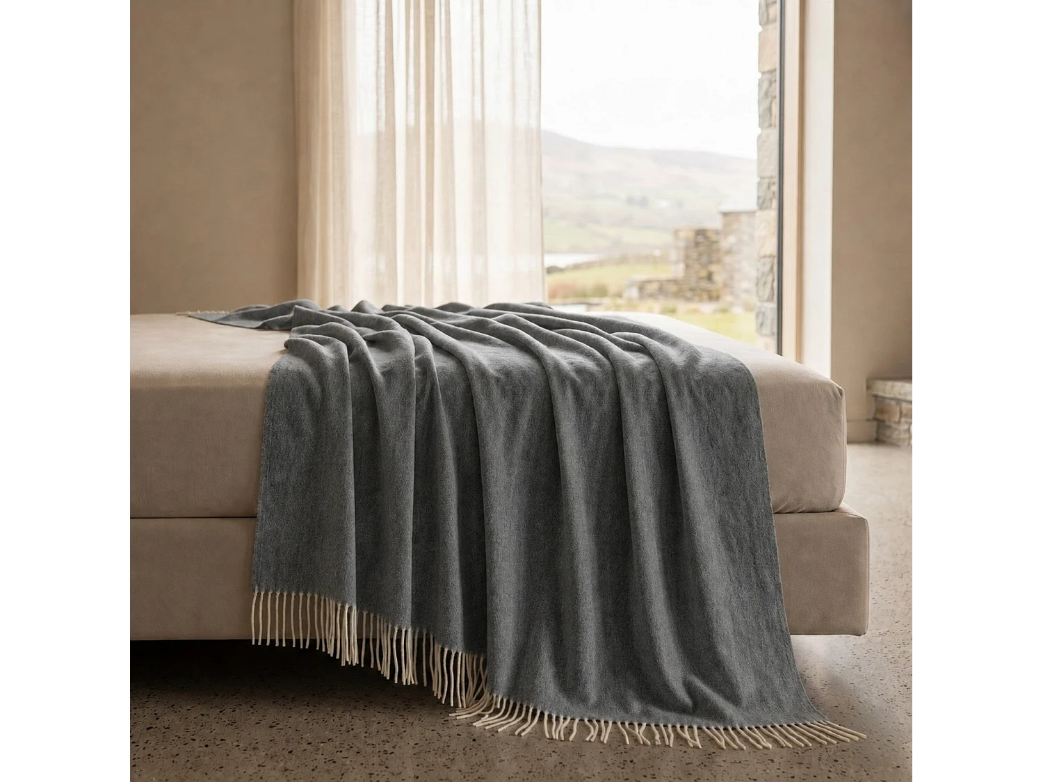Manta Plaid Living 130x170 cm en Algodón Blend, Color Gris oscuro | Manta Ligera 250 g/m² para Sofá y Cama | Diseño Elegante y Tejido Suave