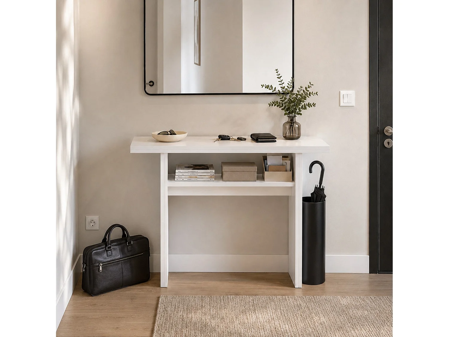 The White Stone Console extensible blanche gain de place transformable | table console extensible cuisine salon | 120x35/70x76 cm